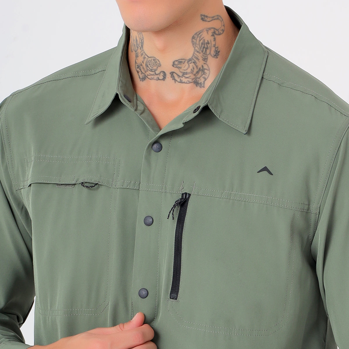 Men's 4-Way Stretch Travel Shirt | Lightweight Full Sleeve Outdoor Shirt for Hiking, Trekking & Travel | EV500 Olive-thumbmail-6