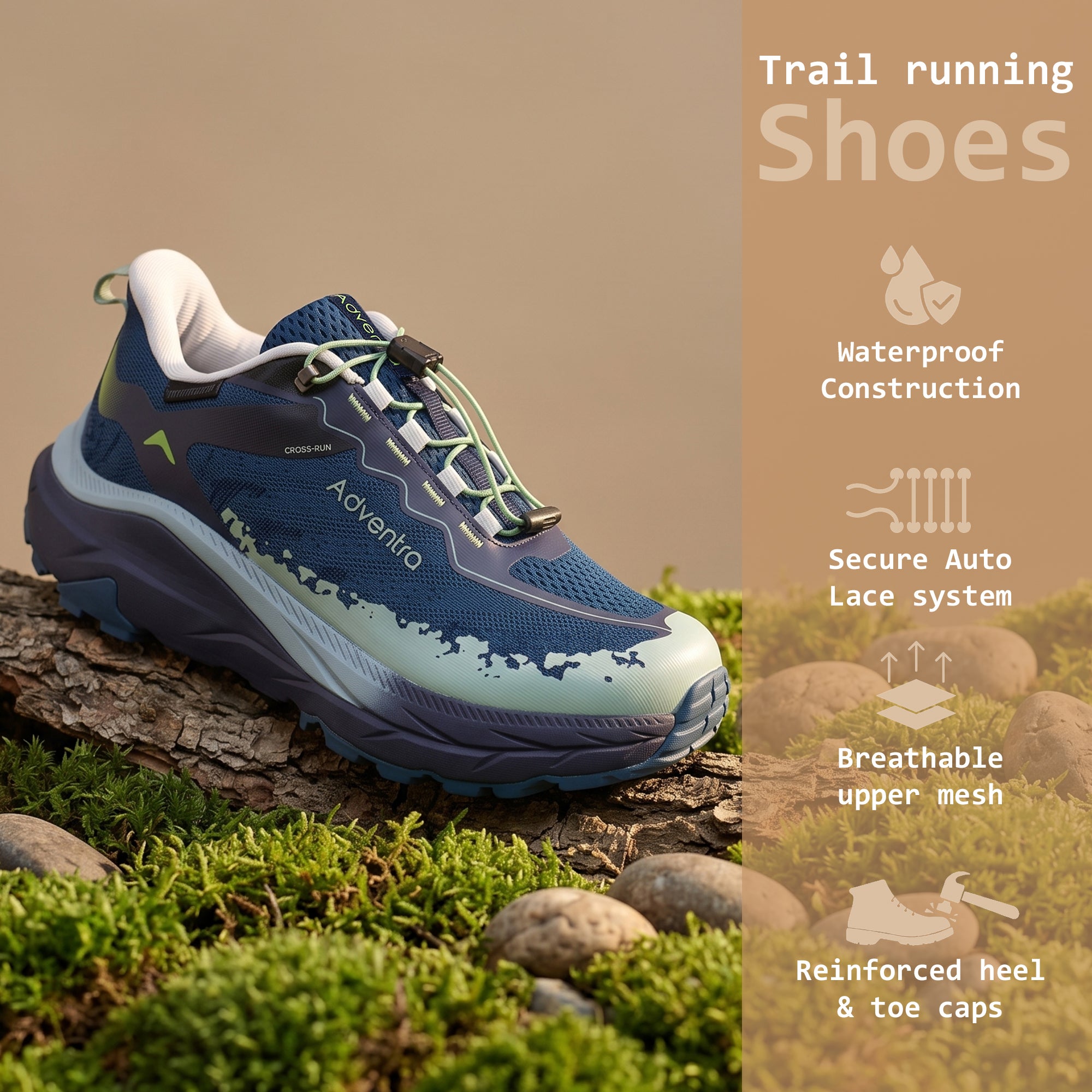 Waterproof Trail Running Ultra Grip Shoes, Quick-Lace (TR2014) – Blue-Green-thumbmail-2