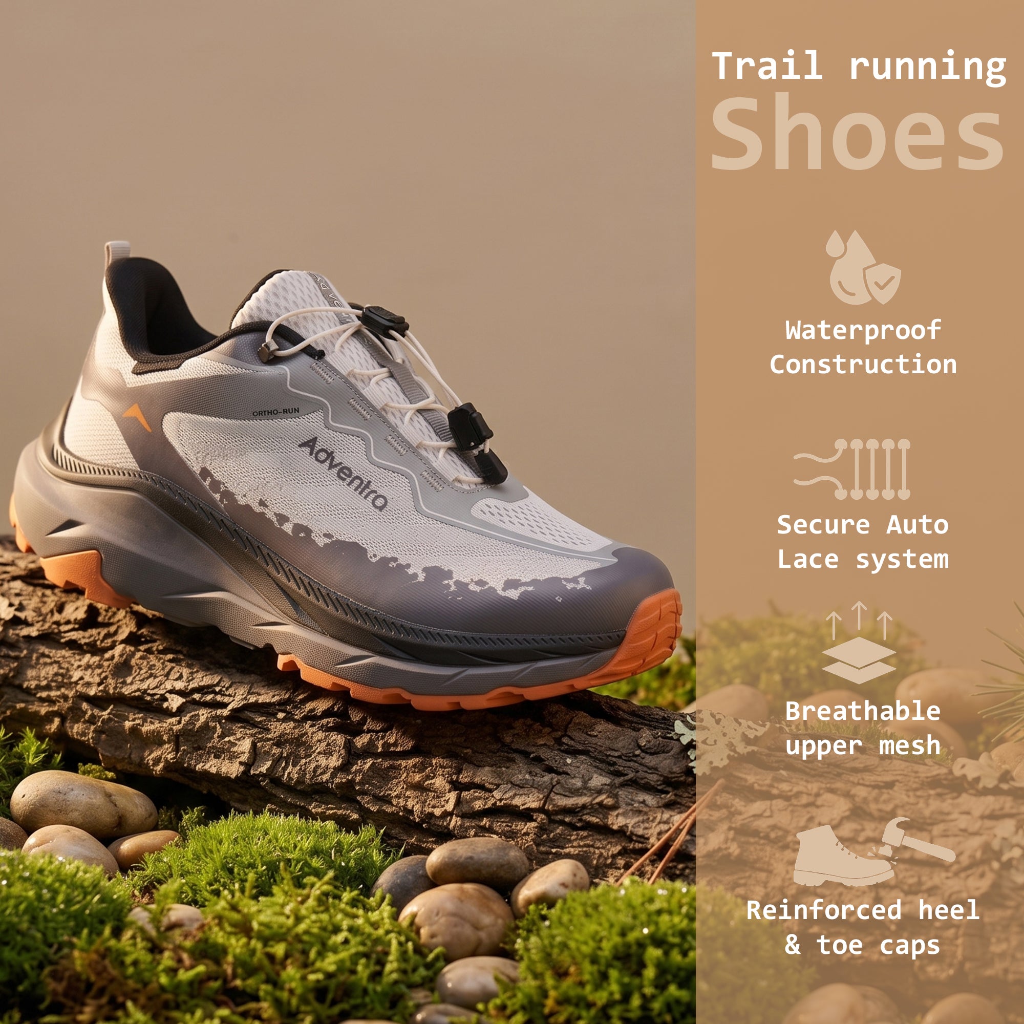 Waterproof Trail Running Ultra Grip Shoes, Quick-Lace (TR2014) – White-Black-thumbmail-3