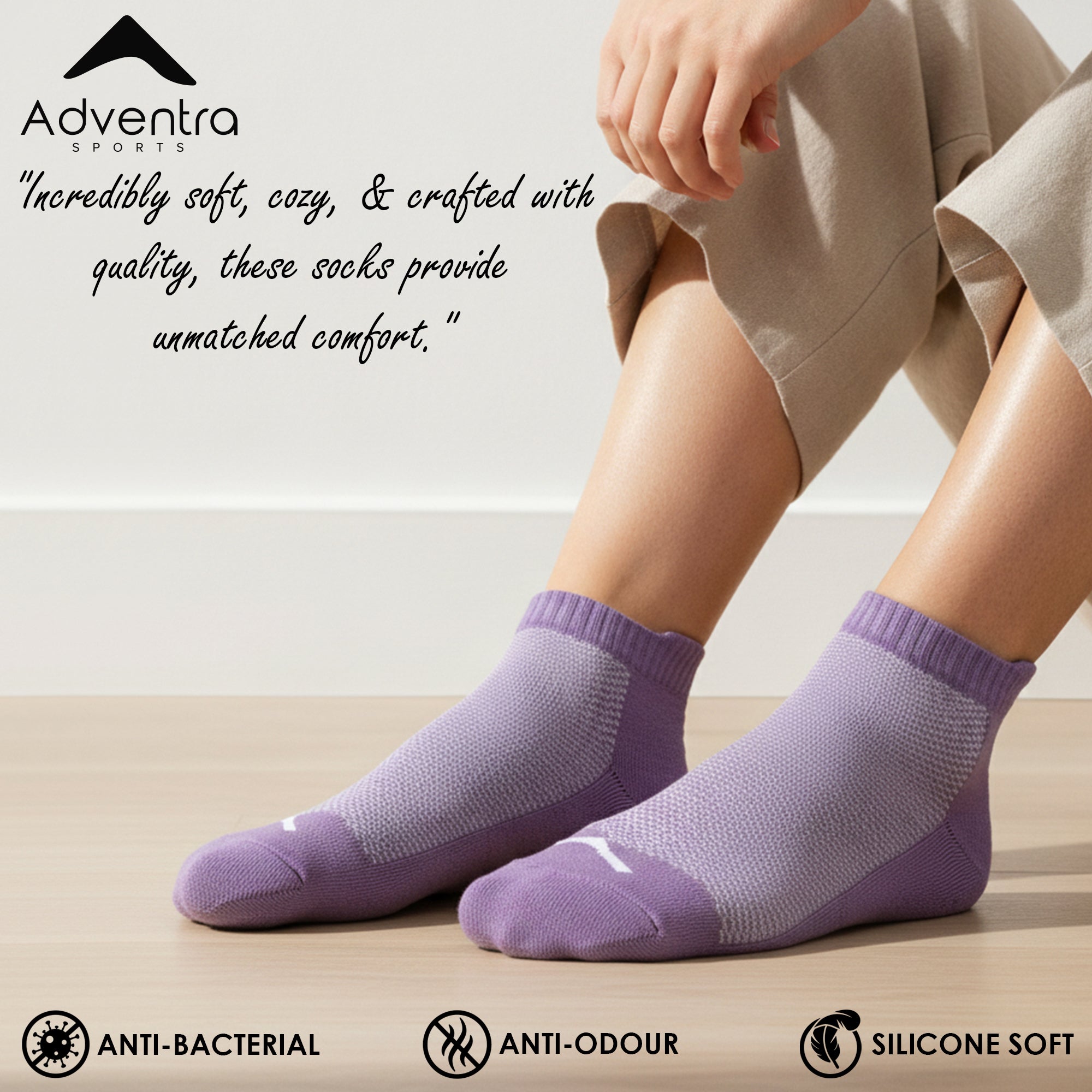 Adventra Women Low Ankle Cotton Socks - 2 Pairs | Unisex | ES300 | Purple-Black-thumbmail-4