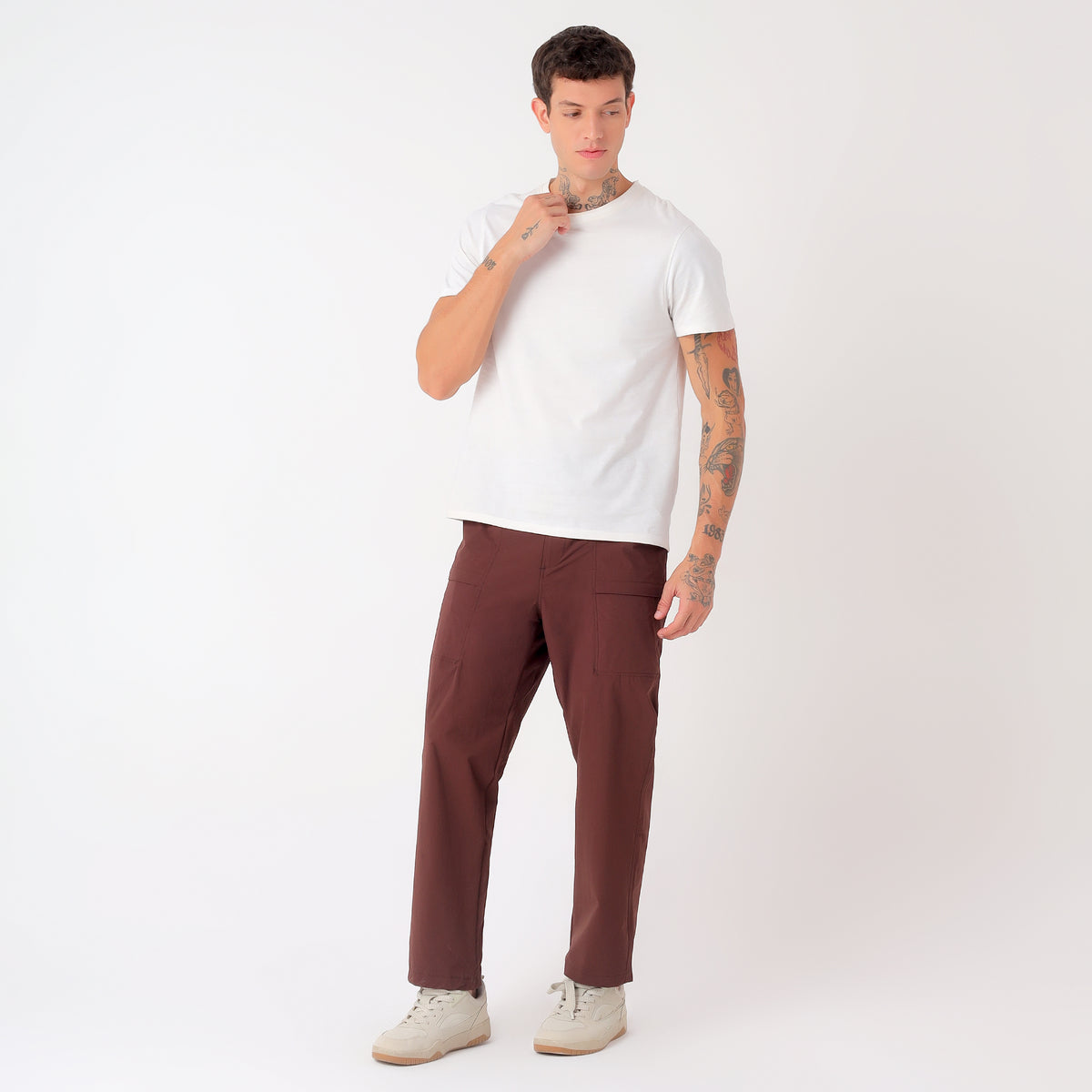 Men's Lightweight Long Pants with Buckle Belt (EH970) Brown-thumbmail-6