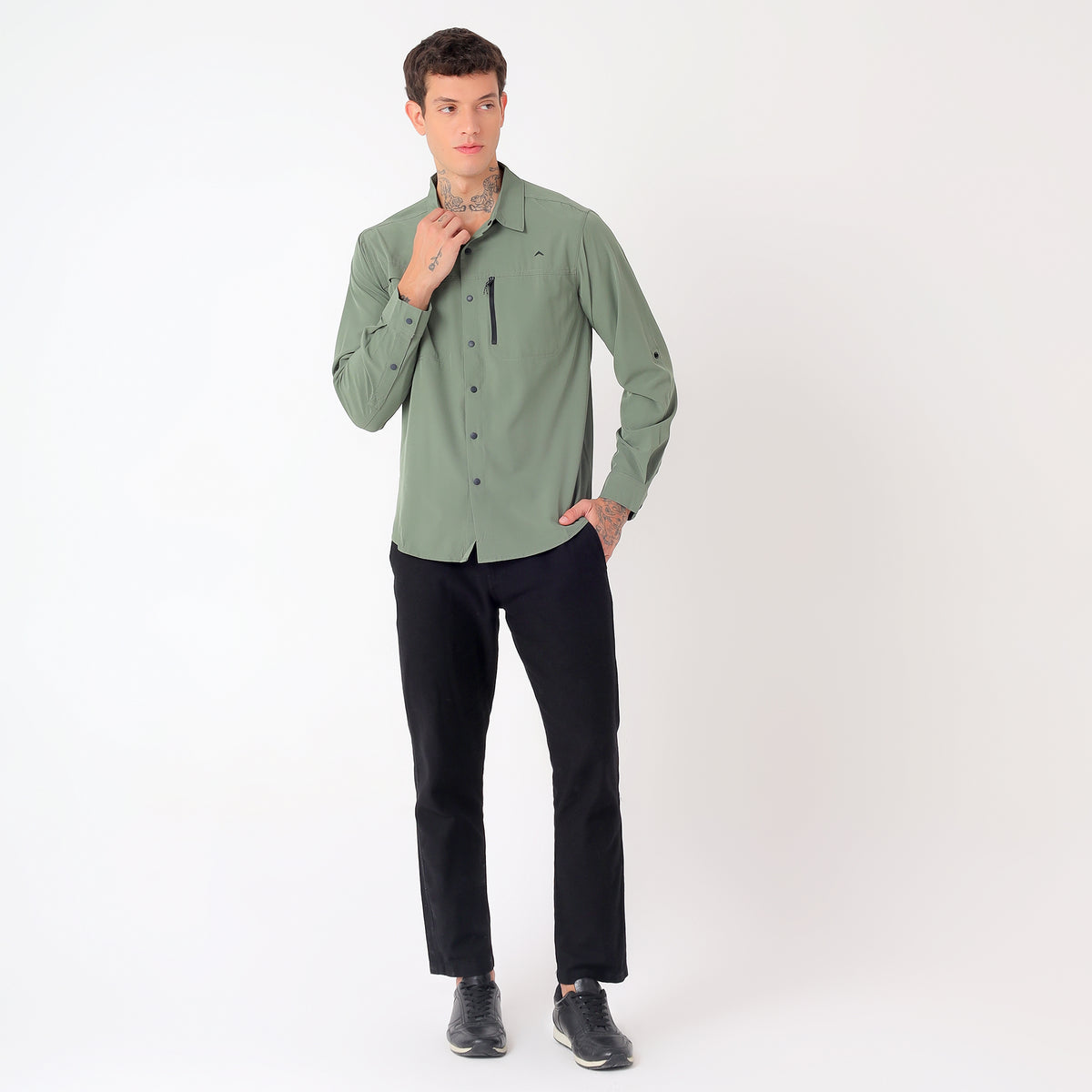 Men's 4-Way Stretch Travel Shirt | Lightweight Full Sleeve Outdoor Shirt for Hiking, Trekking & Travel | EV500 Olive-thumbmail-7