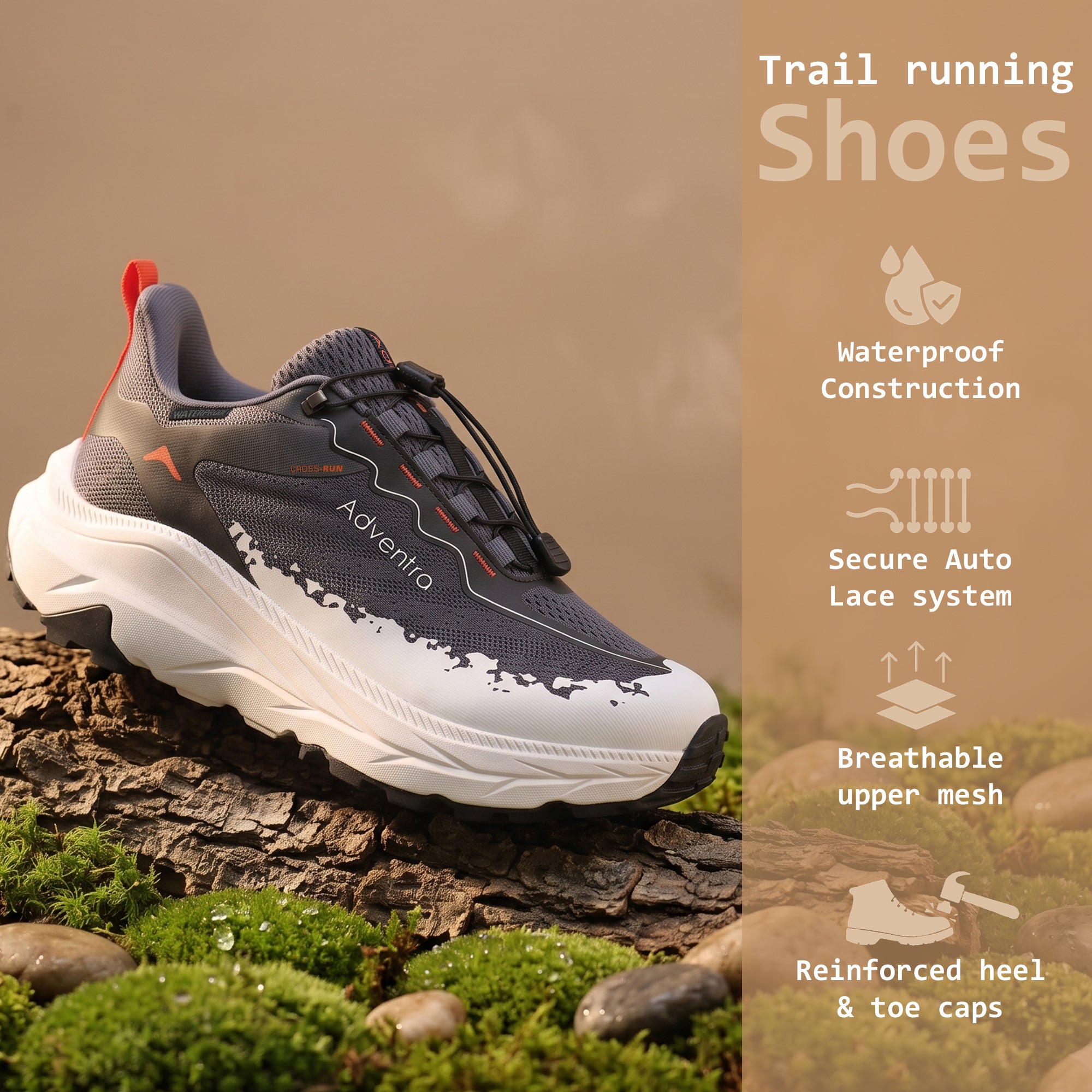 Waterproof Trail Running Ultra Grip Shoes, Quick-Lace (TR2014) – Navy-White-thumbmail-3