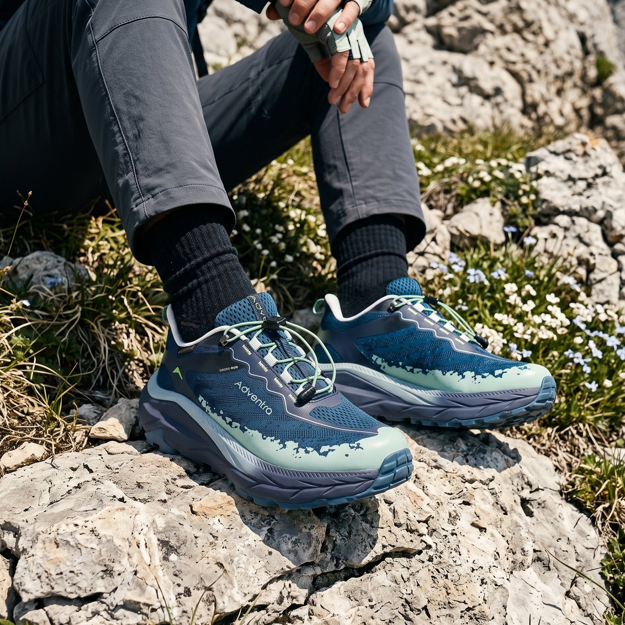 Waterproof Trail Running Ultra Grip Shoes, Quick-Lace (TR2014) – Blue-Green-thumbmail-3