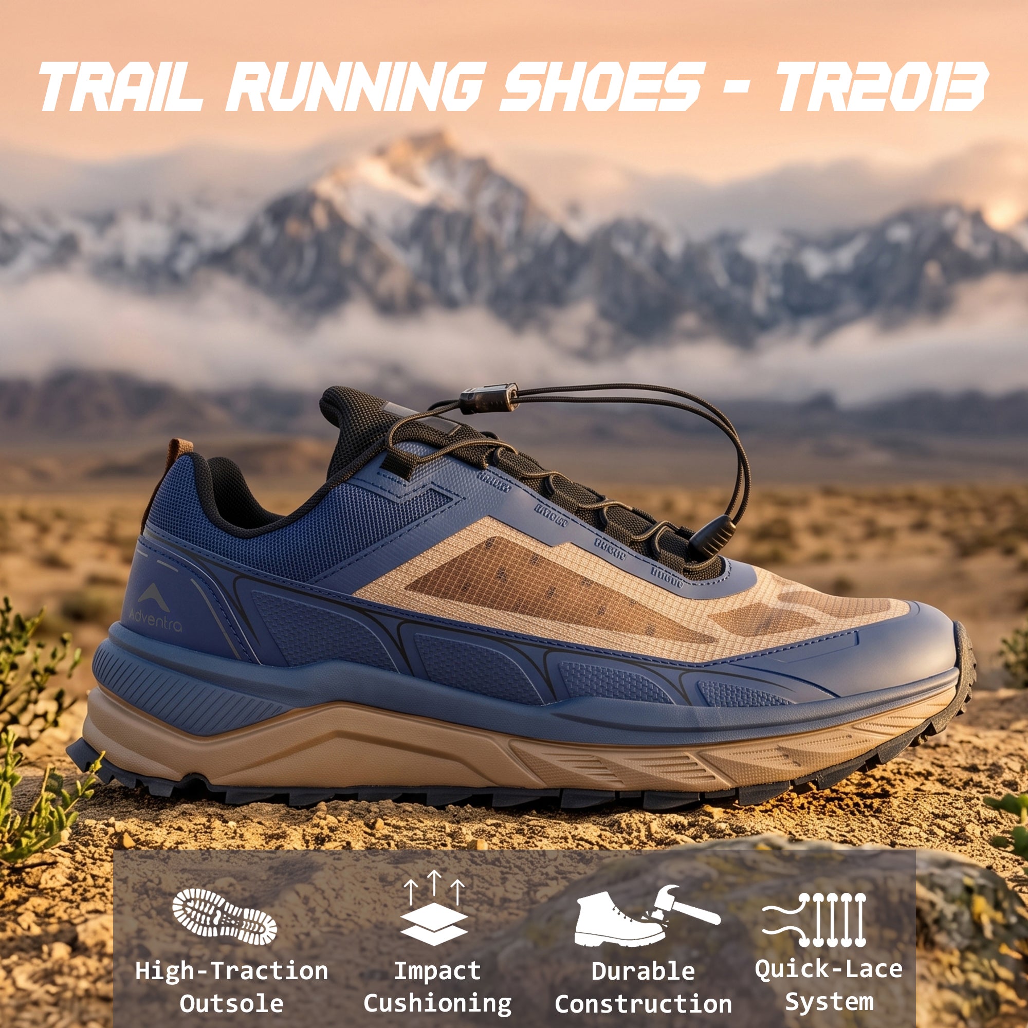 Trail Running Ultra Grip Shoes, Lightweight & Quick-Lace (TR2013) – Blue-thumbmail-2