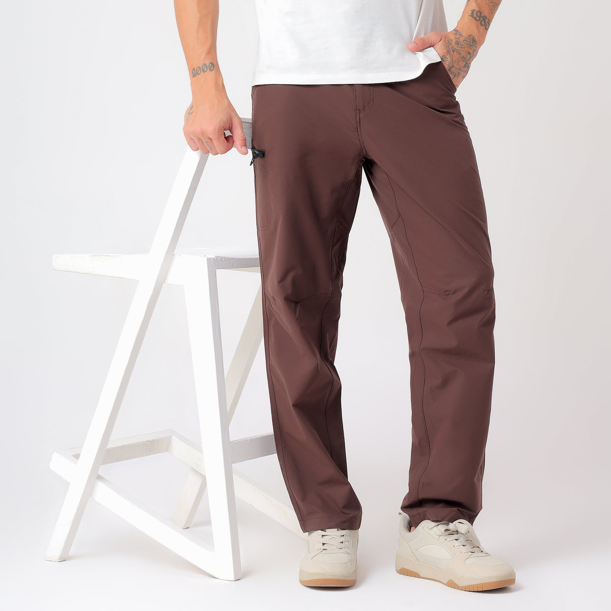 Men's Lightweight Cargo Pants with Zipper Pockets (EH910) - Brown-thumbmail-7