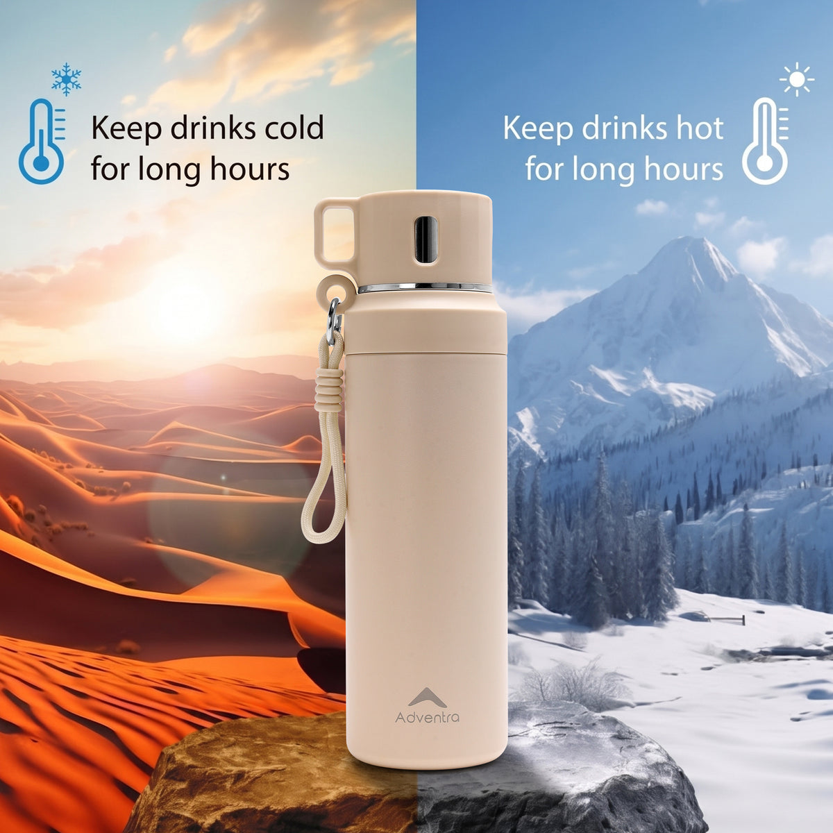 Adventra Trail Hydration Water Bottle 950 ml with Cup – Beige– BT101-thumbmail-4