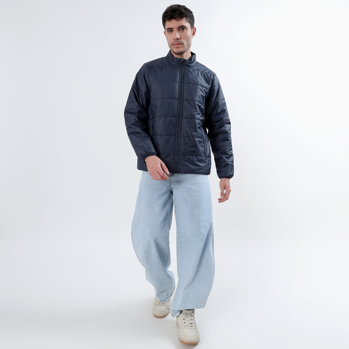Men's Basic Winter Puffer Jacket – Water Repellent, Quilted - WH100 (Navy Blue)-thumbmail-9