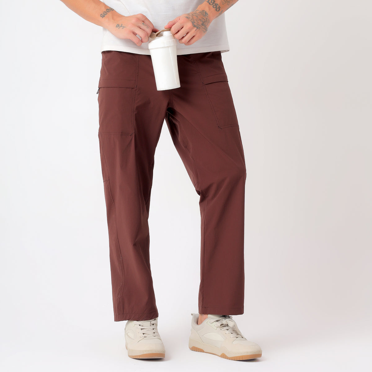 Men's Lightweight Long Pants with Buckle Belt (EH970) Brown-thumbmail-7