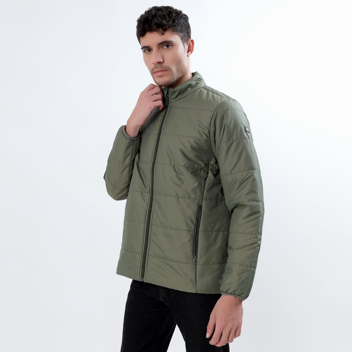 Men's Basic Winter Puffer Jacket – Water Repellent, Quilted - WH100 (Olive)-thumbmail-10