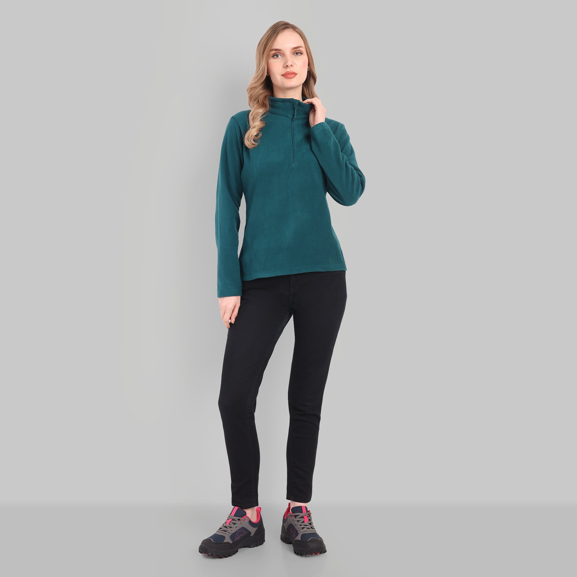 Women Half Zip Fleece Jacket – Lightweight (ET1000) Glacial Teal-thumbmail-2