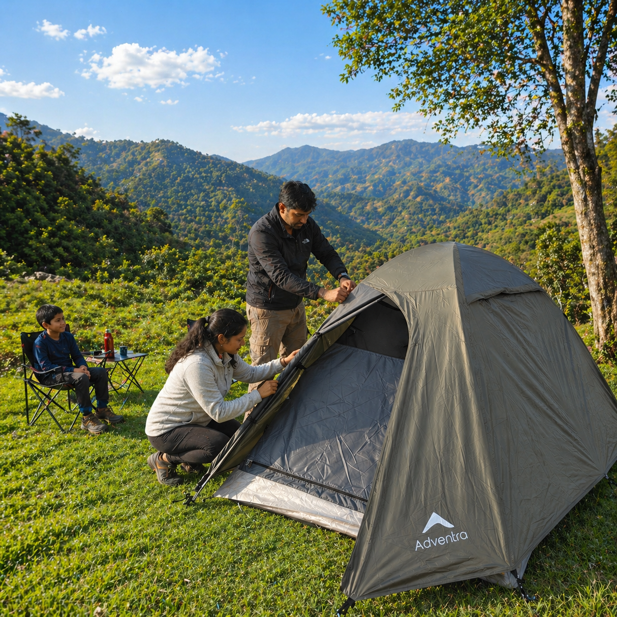2-Person Dome Waterproof Camping Tent with Aluminium Poles, 2500 mm waterproofing (AL ET1102) Olive Green-thumbmail-2