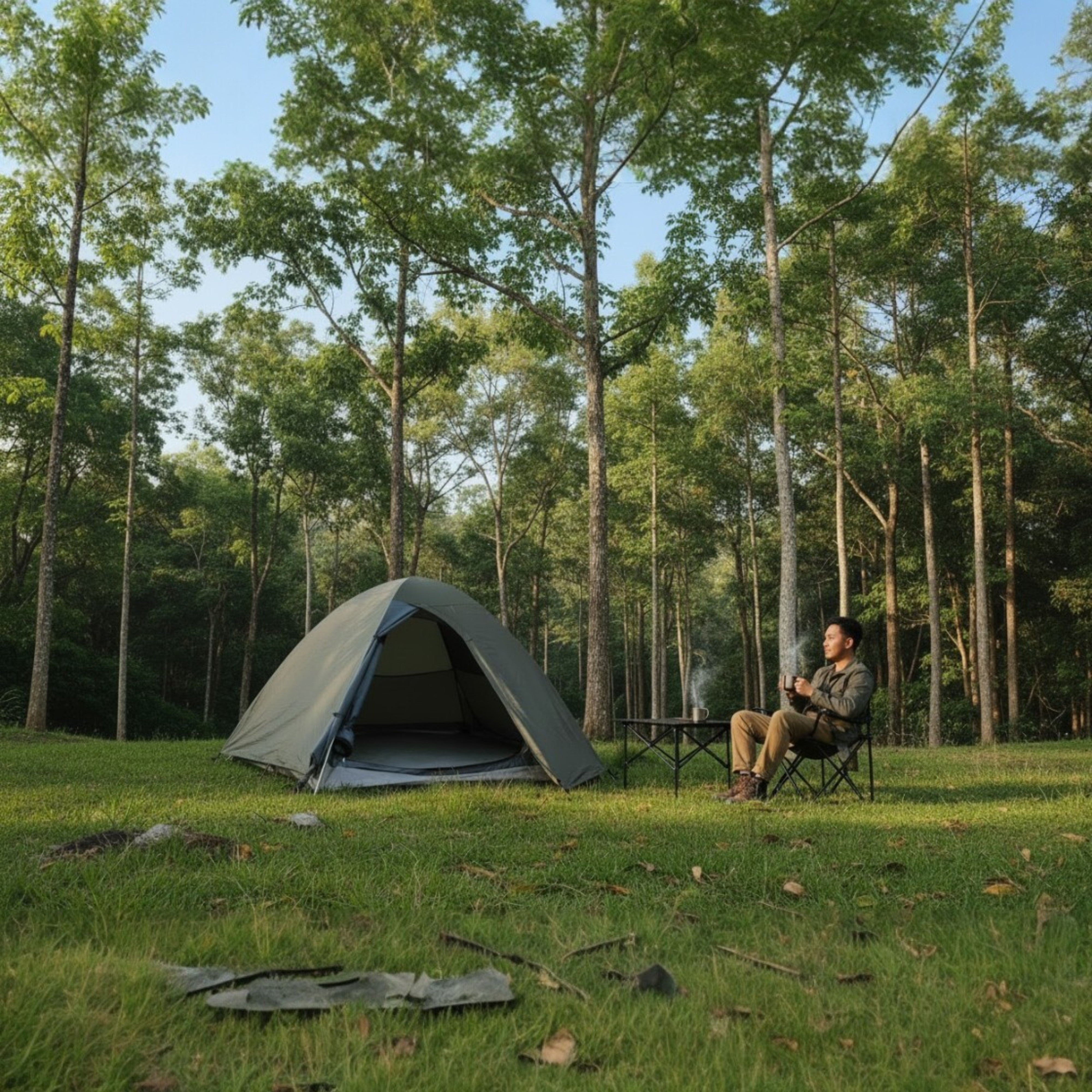 2-Person Dome Waterproof Camping Tent with Aluminium Poles, 2500 mm waterproofing (AL ET1102) Olive Green-thumbmail-3