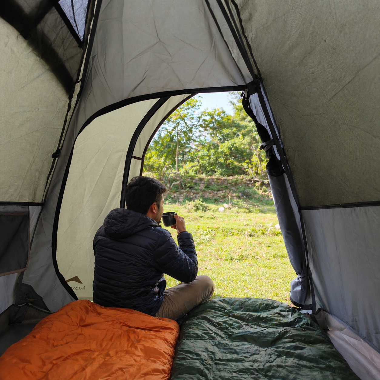 2-Person Dome Waterproof Camping Tent with Aluminium Poles, 2500 mm waterproofing (AL ET1102) Olive Green-thumbmail-7