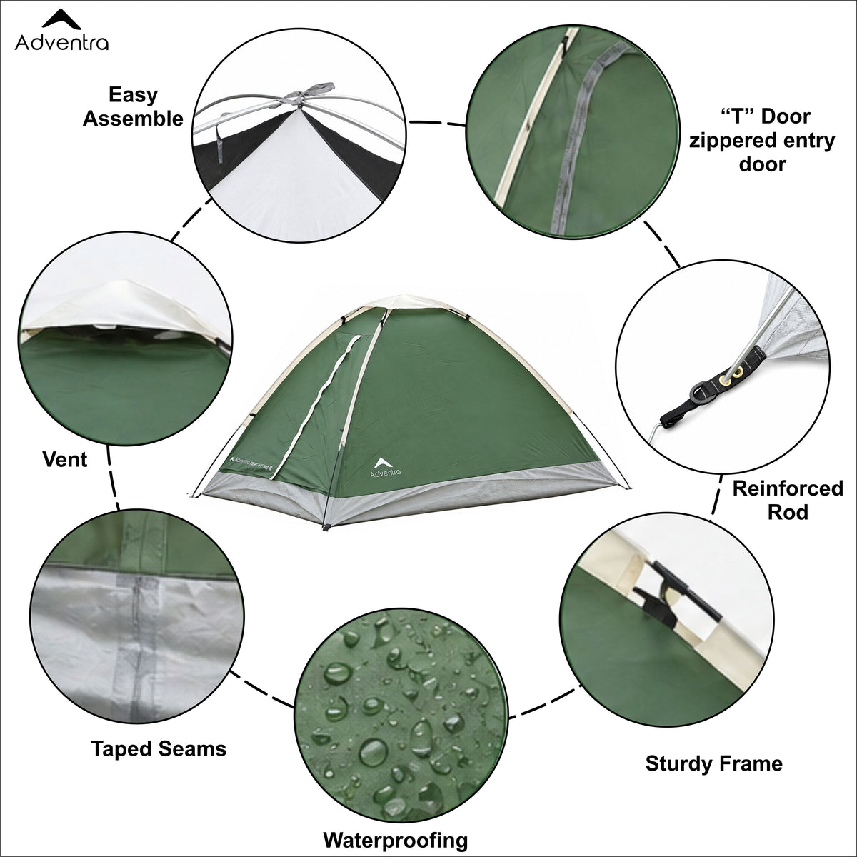 2-Person Camping Tent with UV Protection & Waterproof Flysheet (ET1102) Green-thumbmail-4