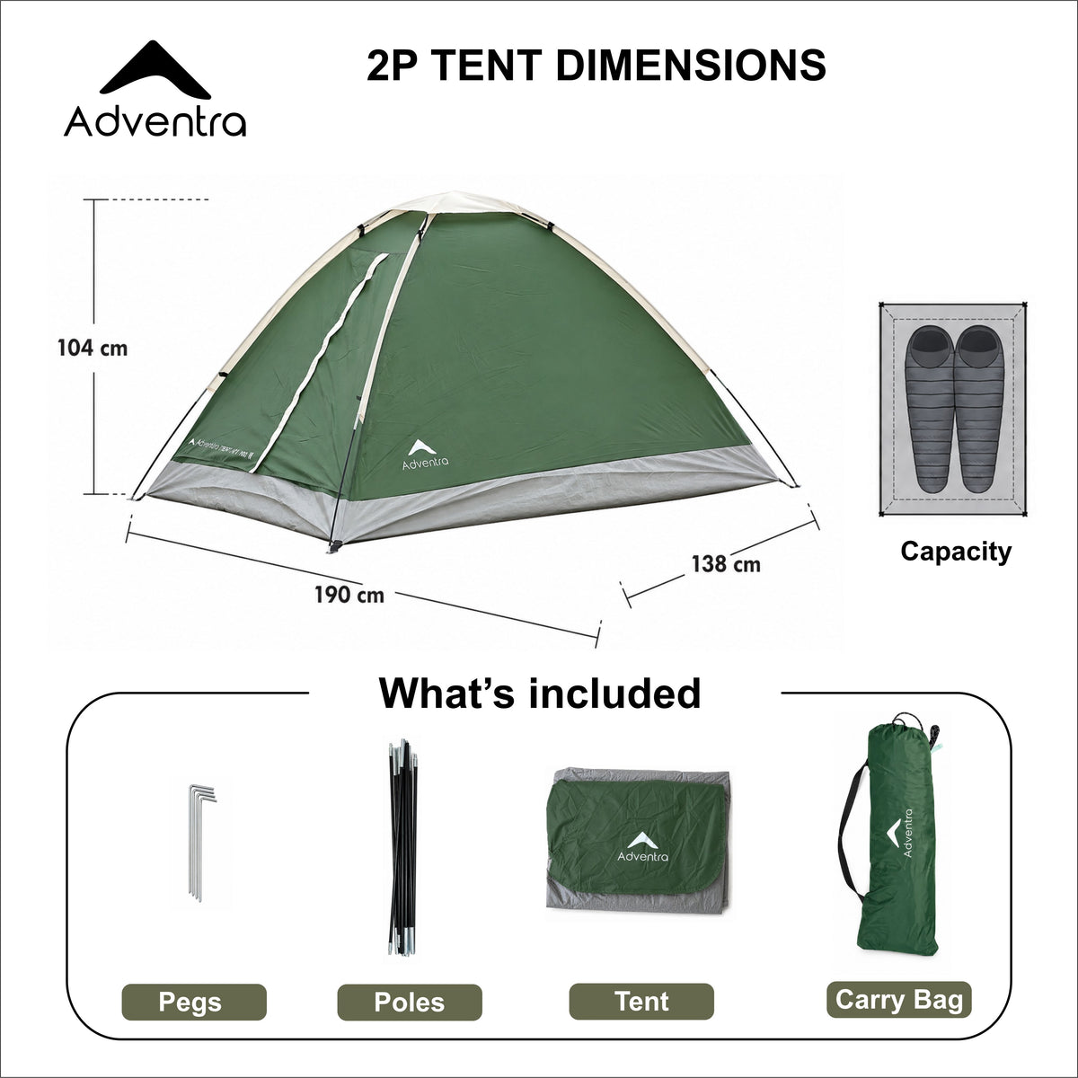 2-Person Camping Tent with UV Protection & Waterproof Flysheet (ET1102) Green-thumbmail-3