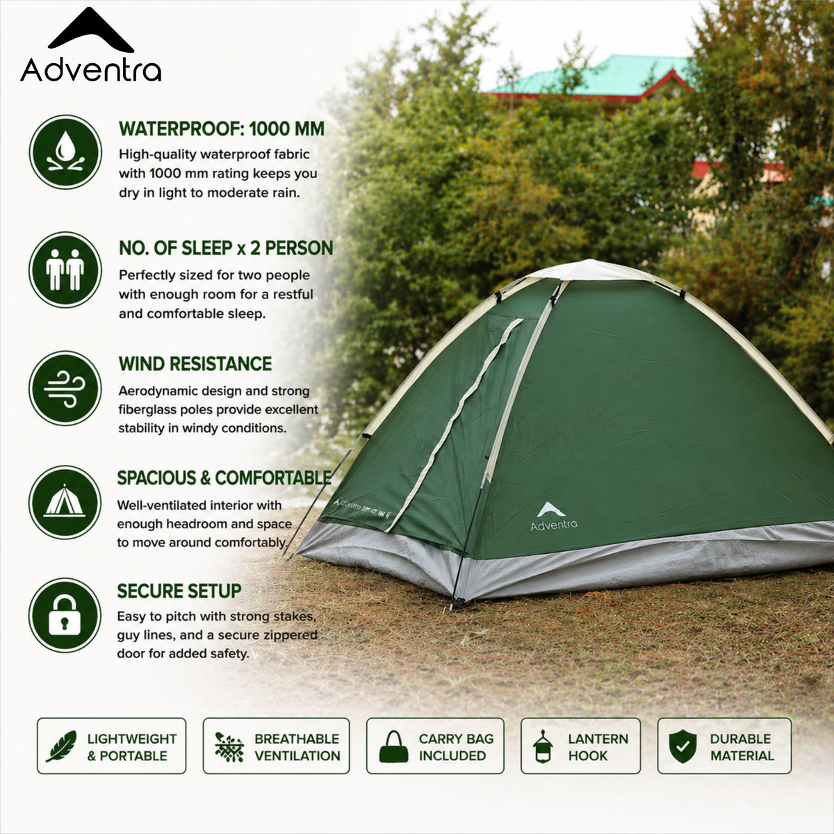 2-Person Camping Tent with UV Protection & Waterproof Flysheet (ET1102) Green-thumbmail-2