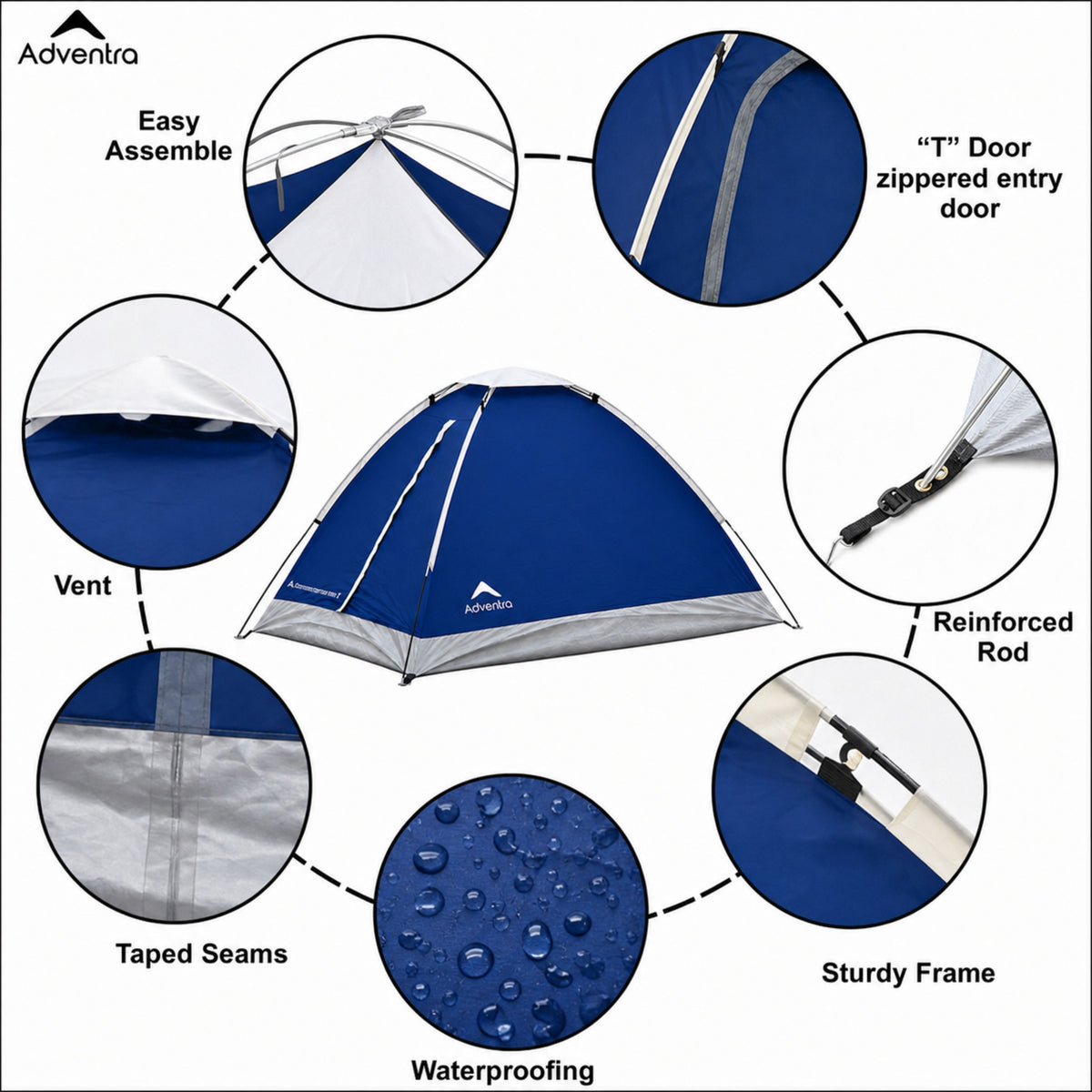 2-Person Camping Tent with UV Protection & Waterproof Flysheet (ET1102) Navy Blue-thumbmail-4