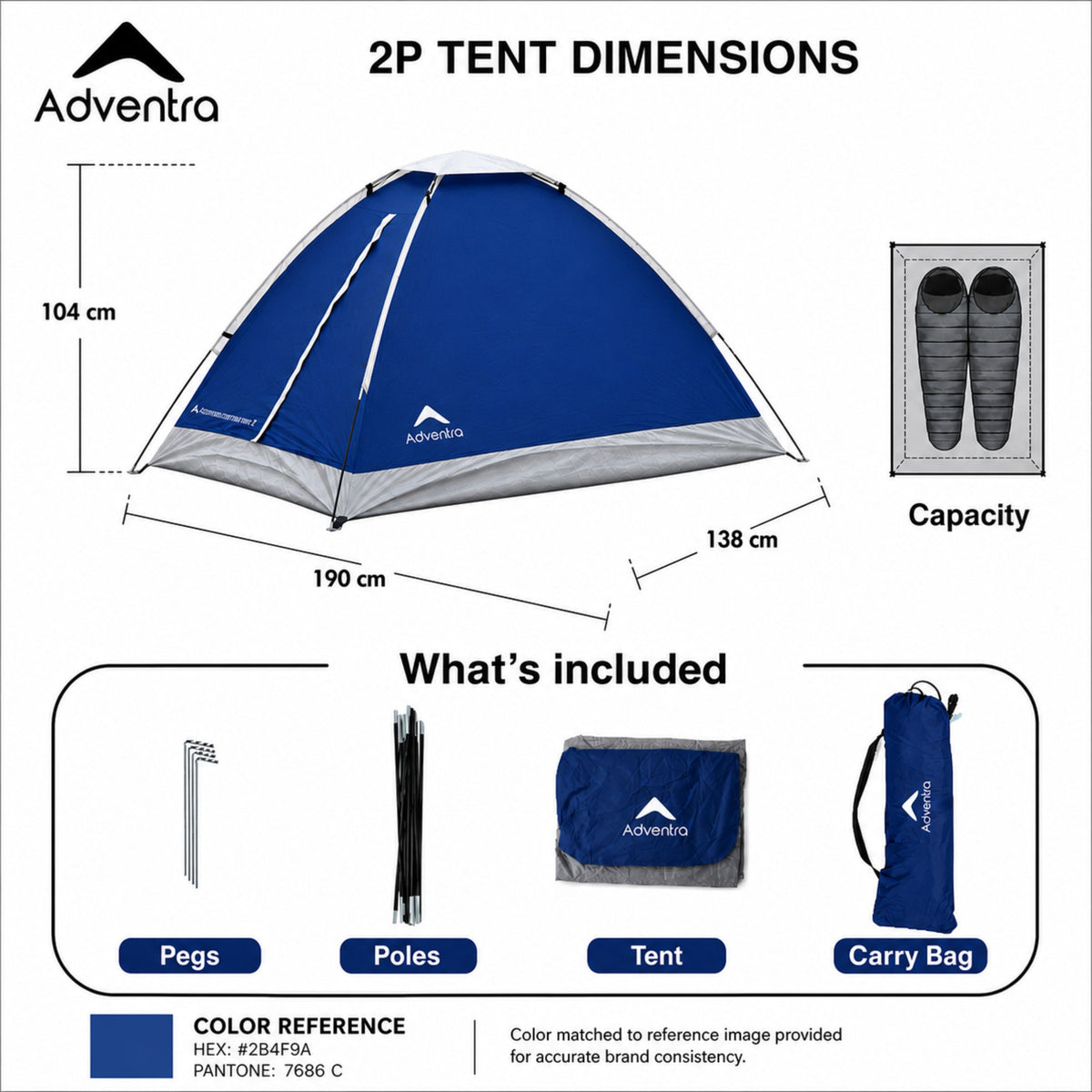 2-Person Camping Tent with UV Protection & Waterproof Flysheet (ET1102) Navy Blue-thumbmail-3