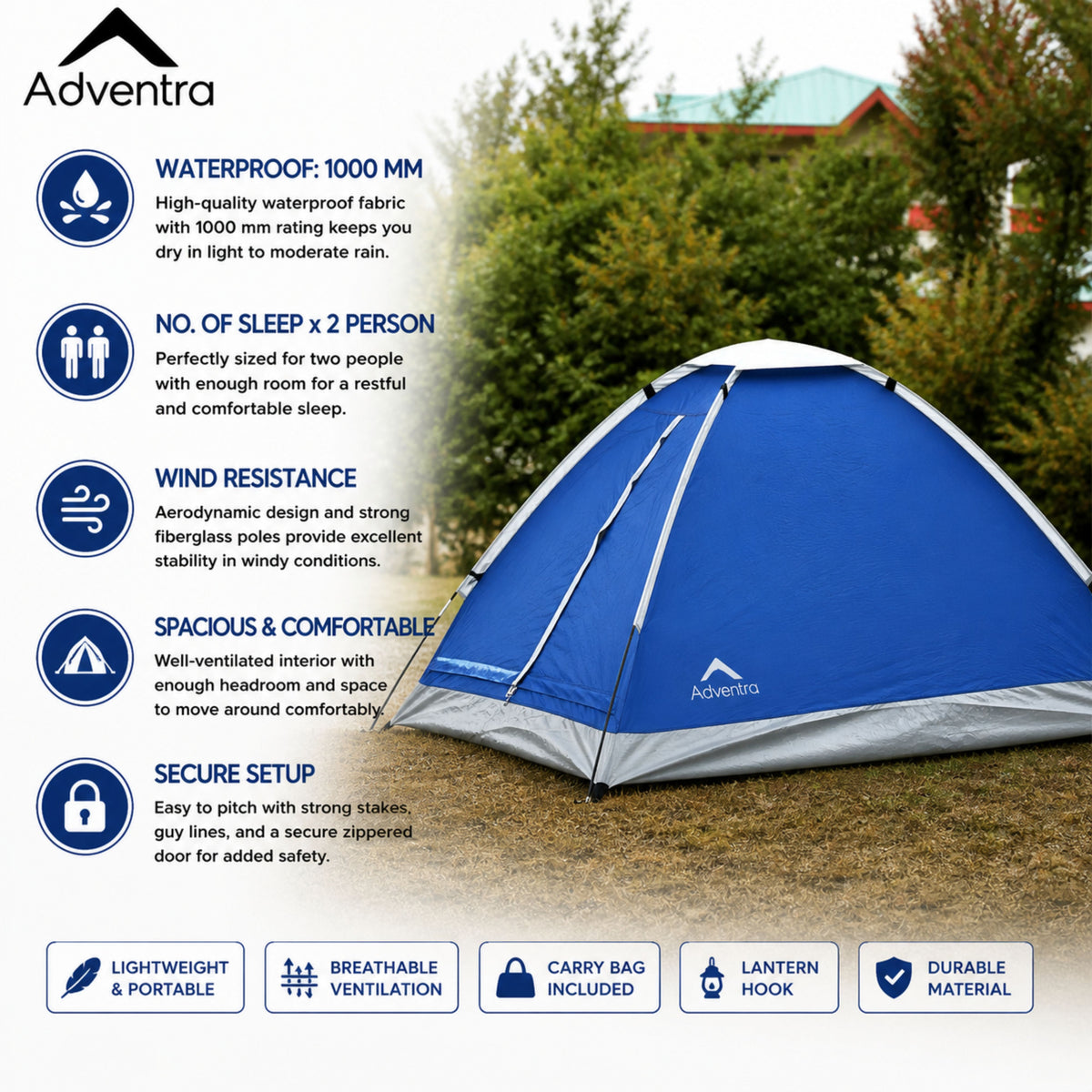2-Person Camping Tent with UV Protection & Waterproof Flysheet (ET1102) Navy Blue-thumbmail-2