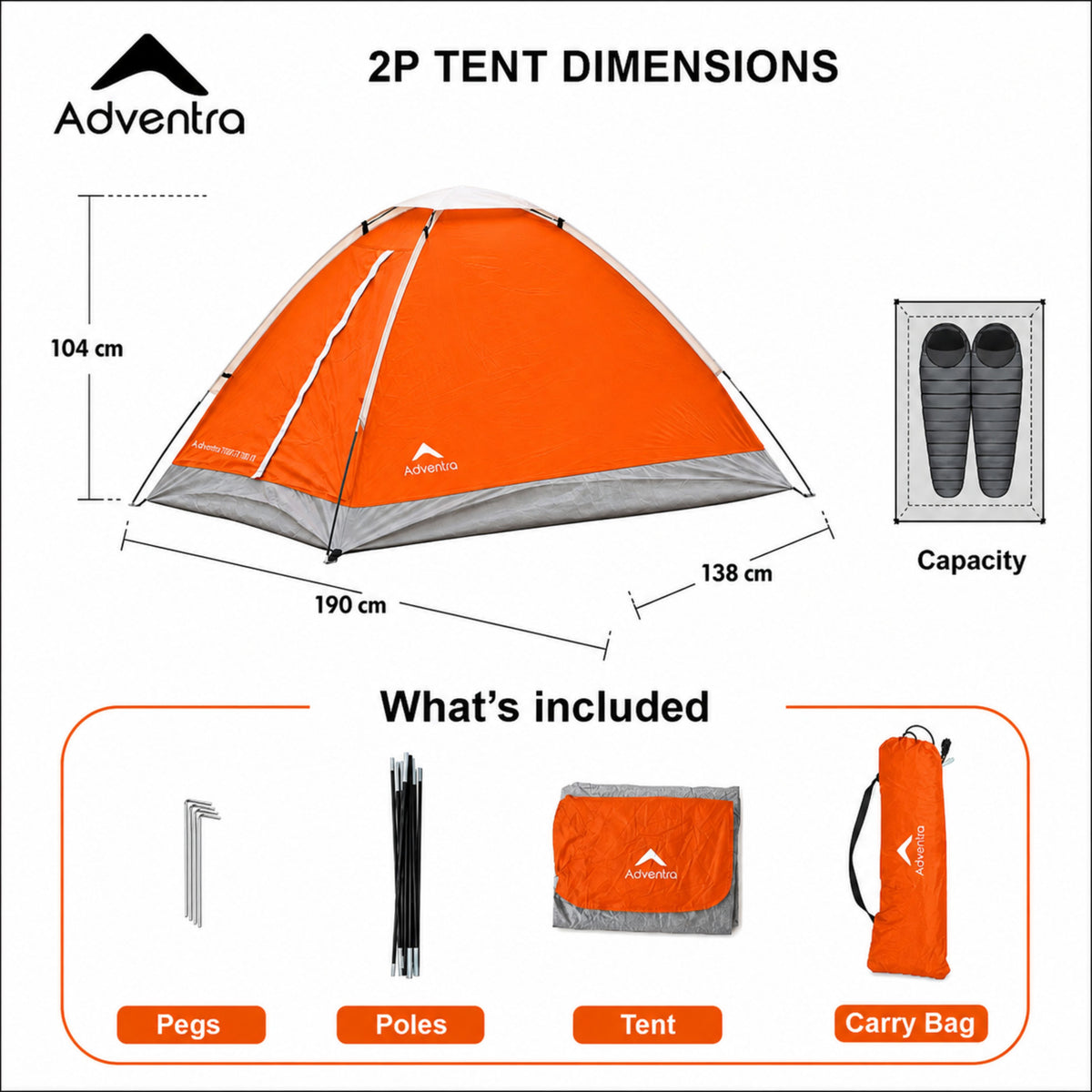 2-Person Camping Tent with UV Protection & Waterproof Flysheet (ET1102) Orange-thumbmail-3