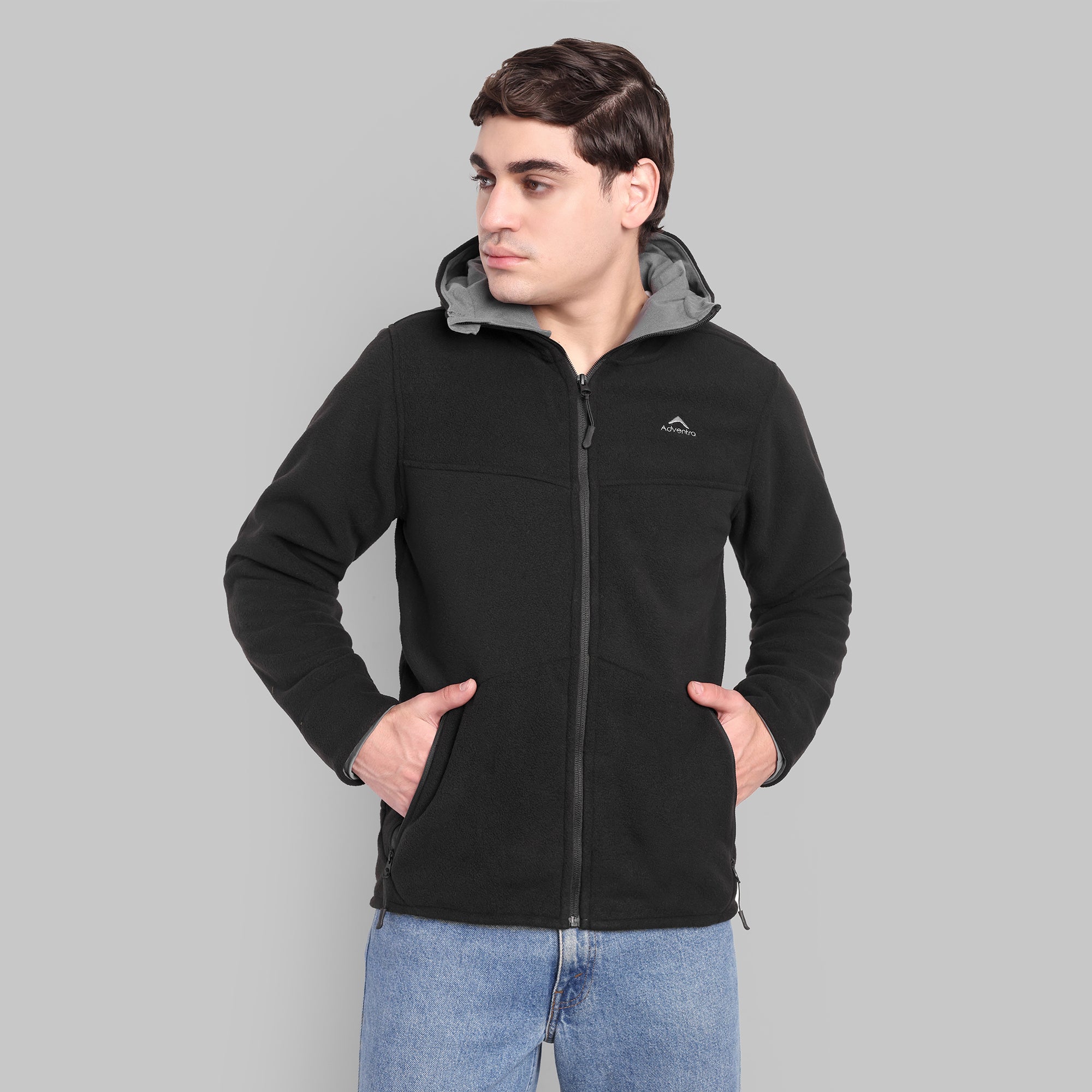 Sherpa Fleece Full Zip Hoodie Jacket – Ultra Warm (ET501) Black-thumbmail-2