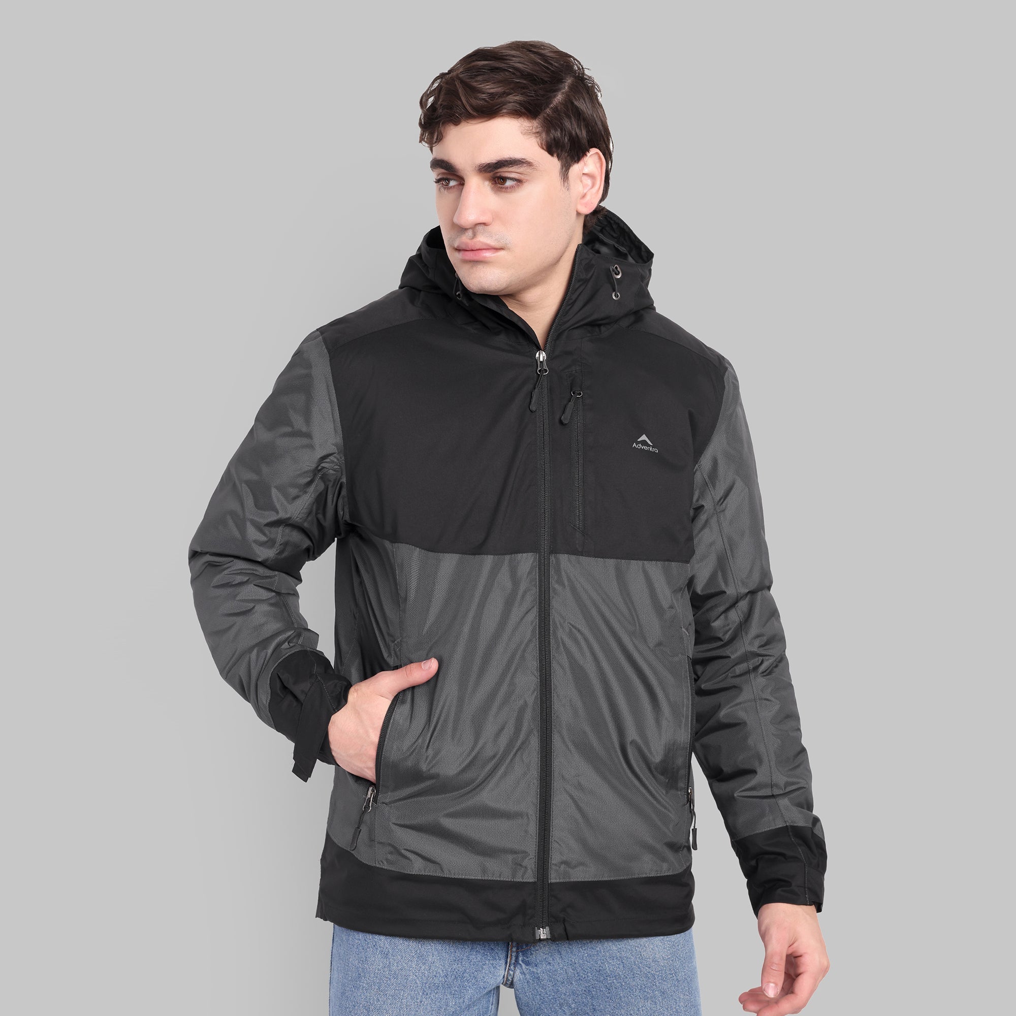 Waterproof Hooded Jacket with Pockets – Warm -10°C (ET1100) Grey/Black-thumbmail-5