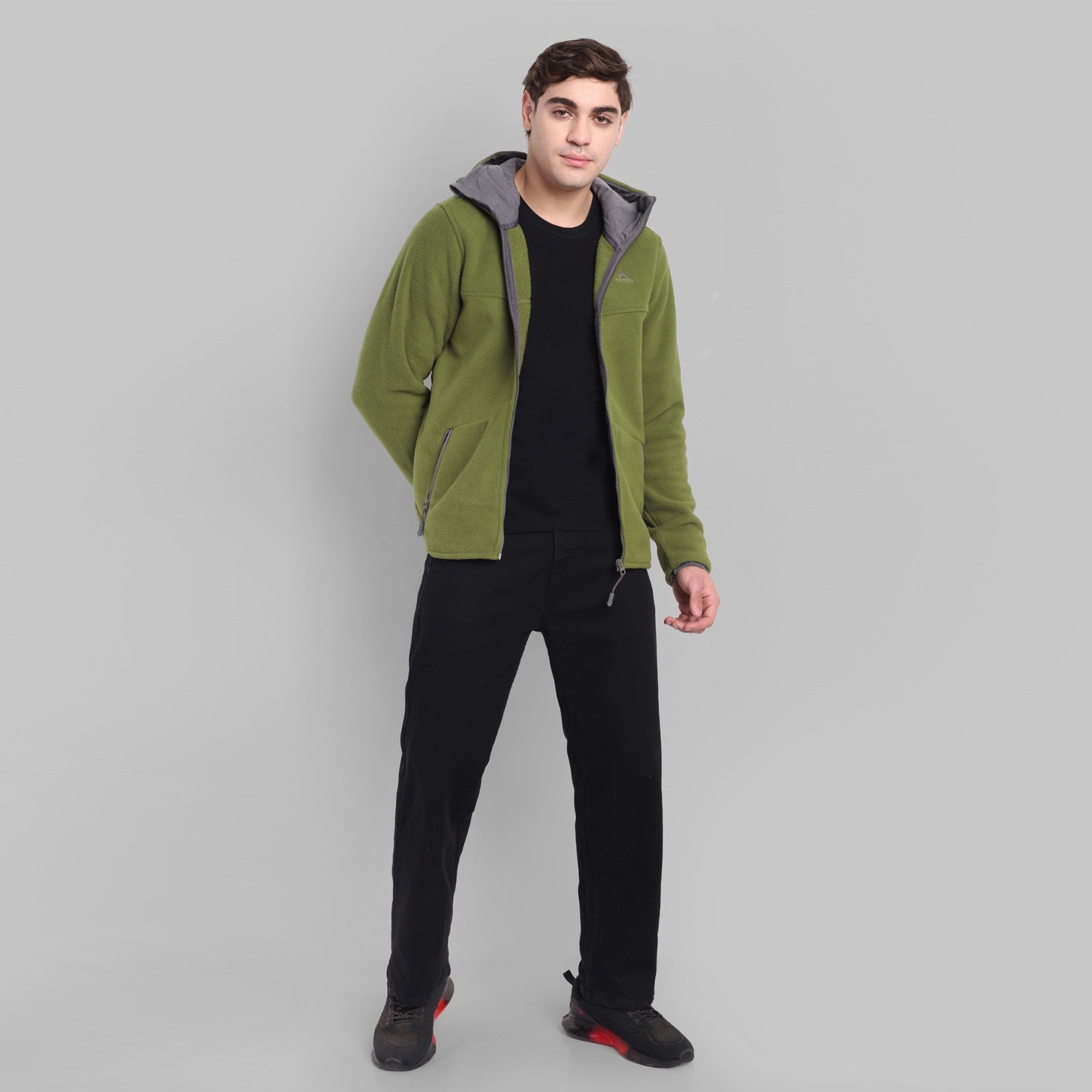 Sherpa Fleece Full Zip Hoodie Jacket – Ultra Warm (ET501) Olive Green-thumbmail-2