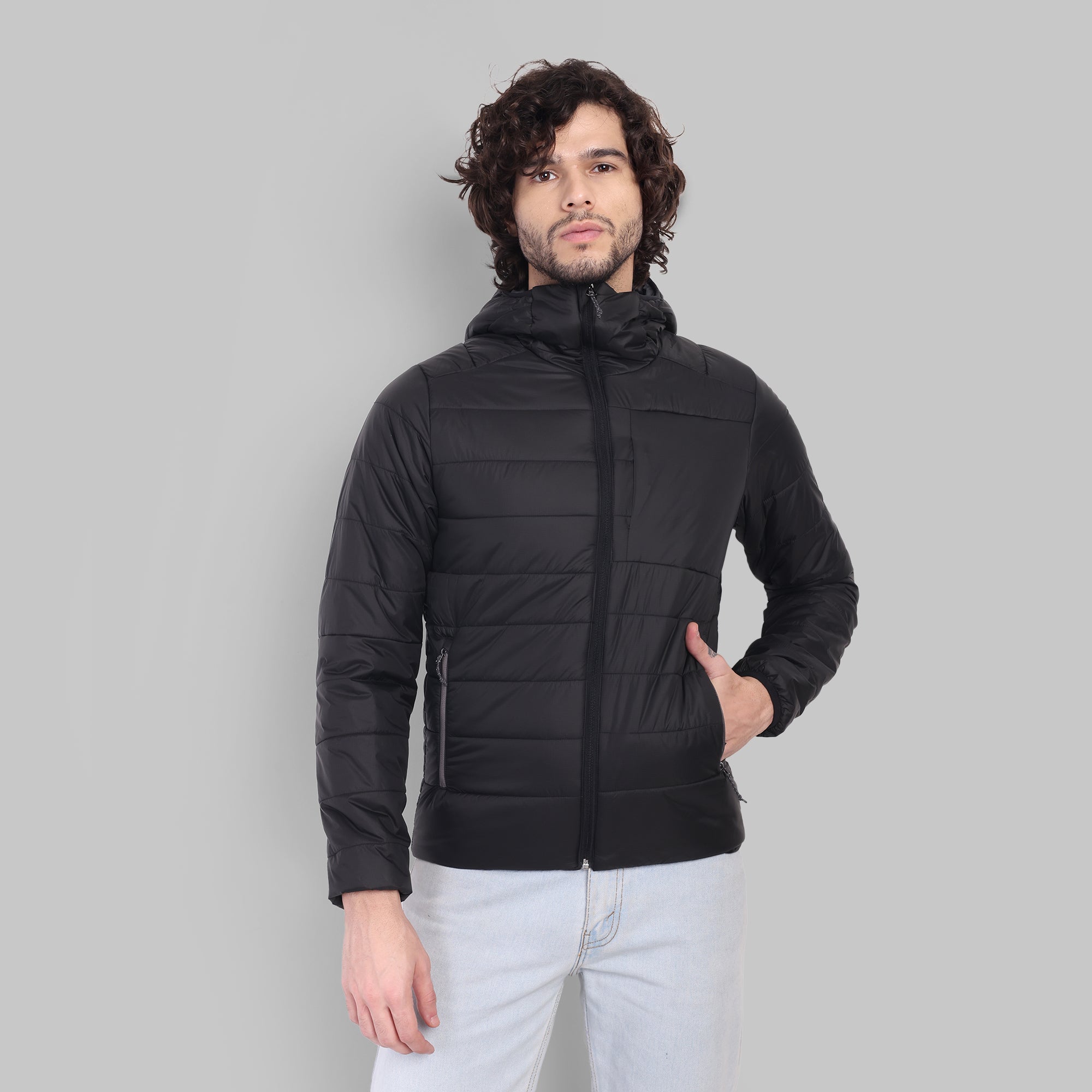 Lightweight Packable Jacket with Hood – Water-Repellent & Insulated -5°C (ET1100) – Black-thumbmail-2