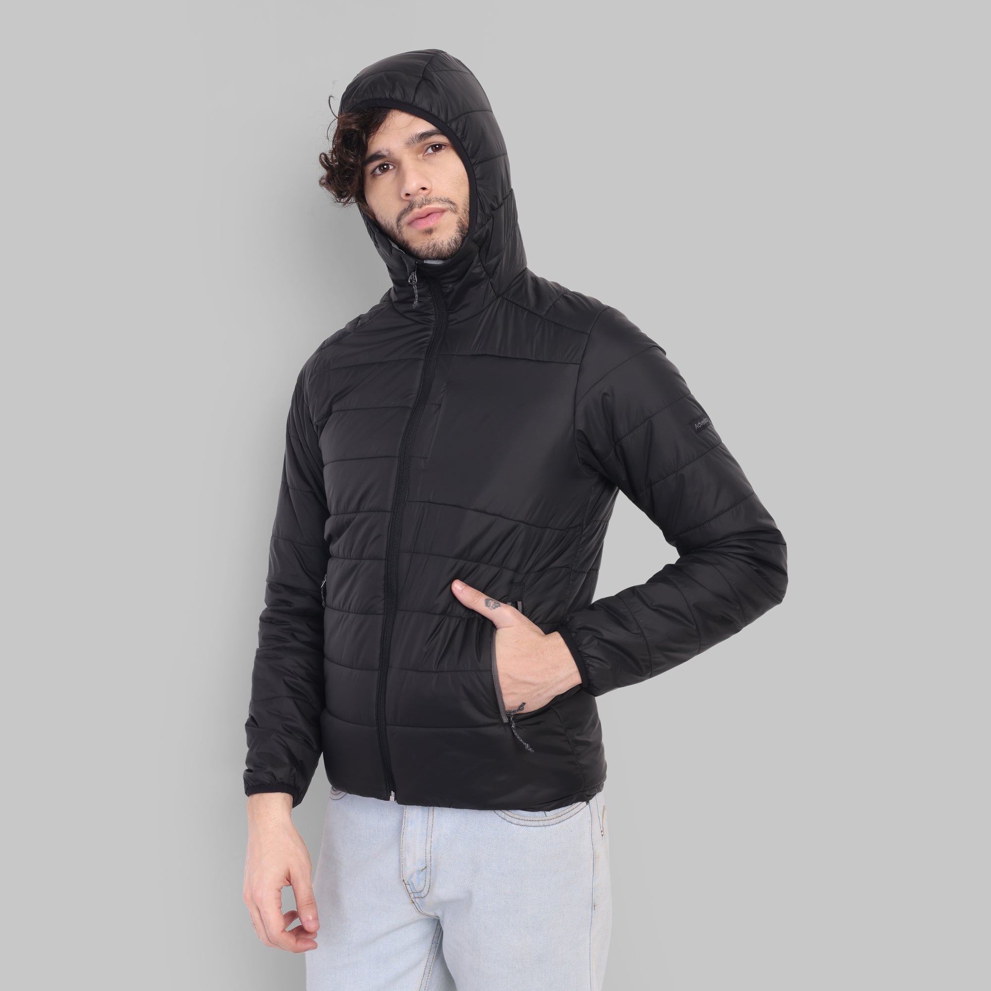 Lightweight Packable Jacket with Hood – Water-Repellent & Insulated -5°C (ET1100) – Black-thumbmail-3