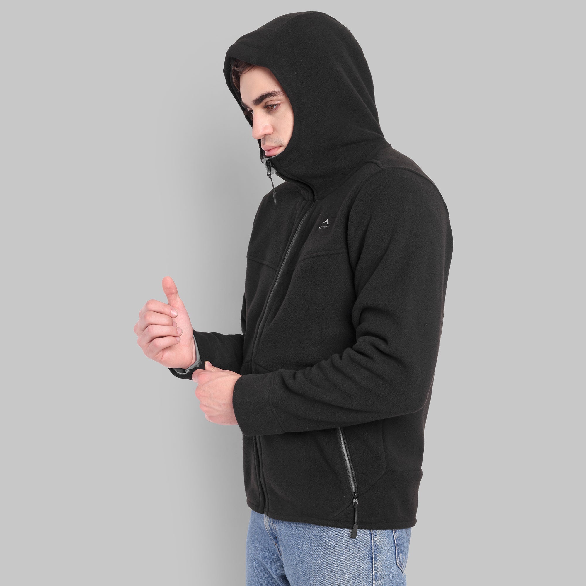 Sherpa Fleece Full Zip Hoodie Jacket – Ultra Warm (ET501) Black-thumbmail-6