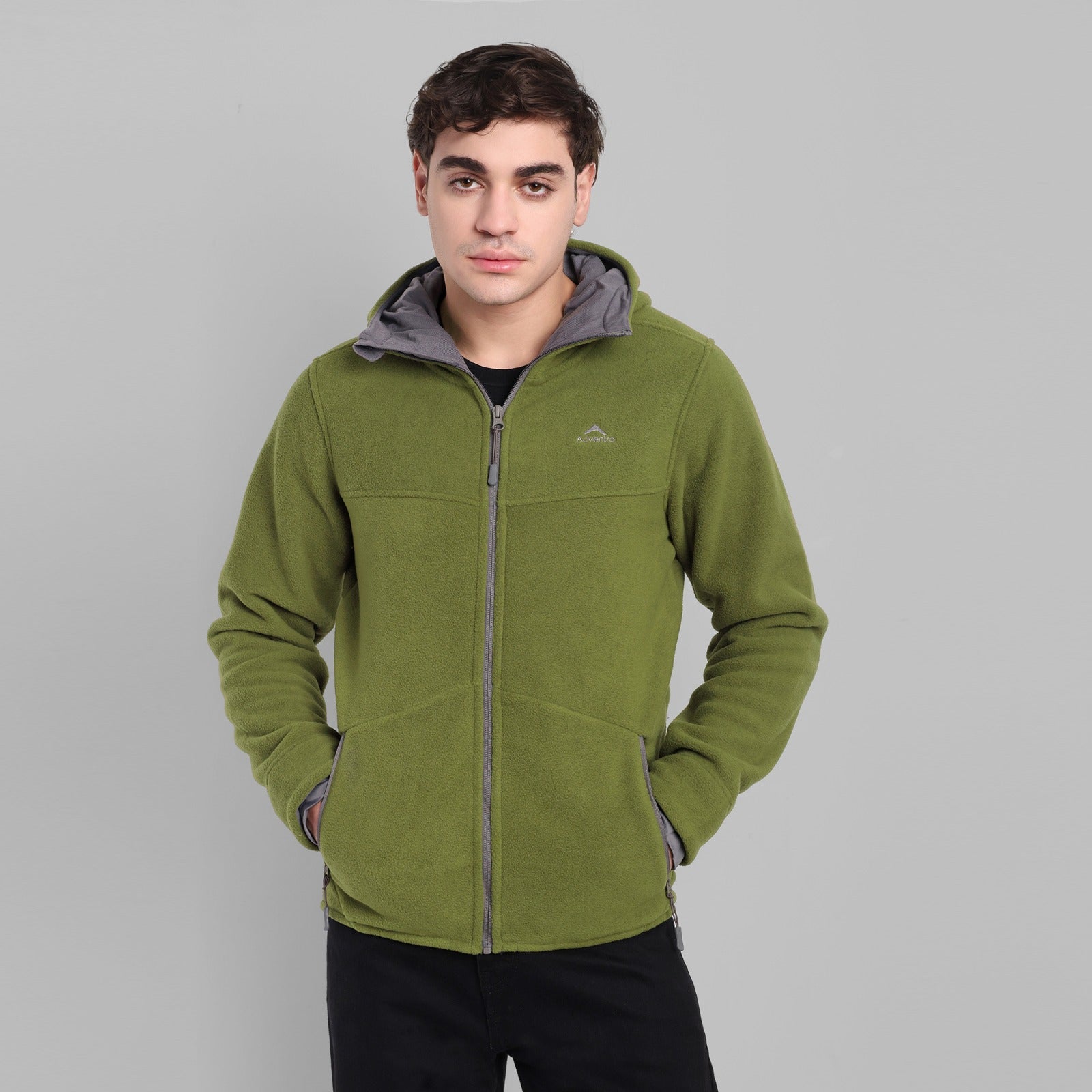 Sherpa Fleece Full Zip Hoodie Jacket – Ultra Warm (ET501) Olive Green-thumbmail-4