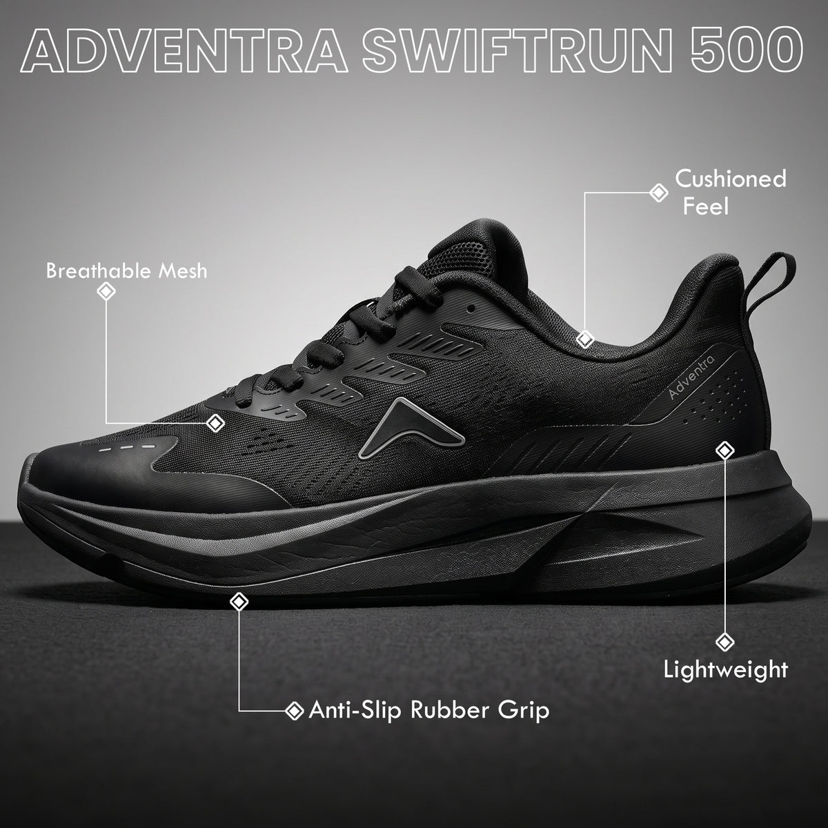 Men's Running Shoes | Breathable Mesh Sports Shoes | (RR500) Black-thumbmail-3