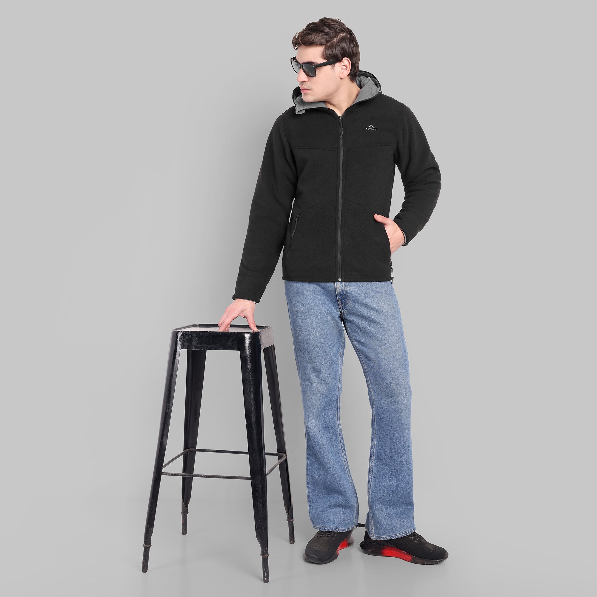 Sherpa Fleece Full Zip Hoodie Jacket – Ultra Warm (ET501) Black-thumbmail-5