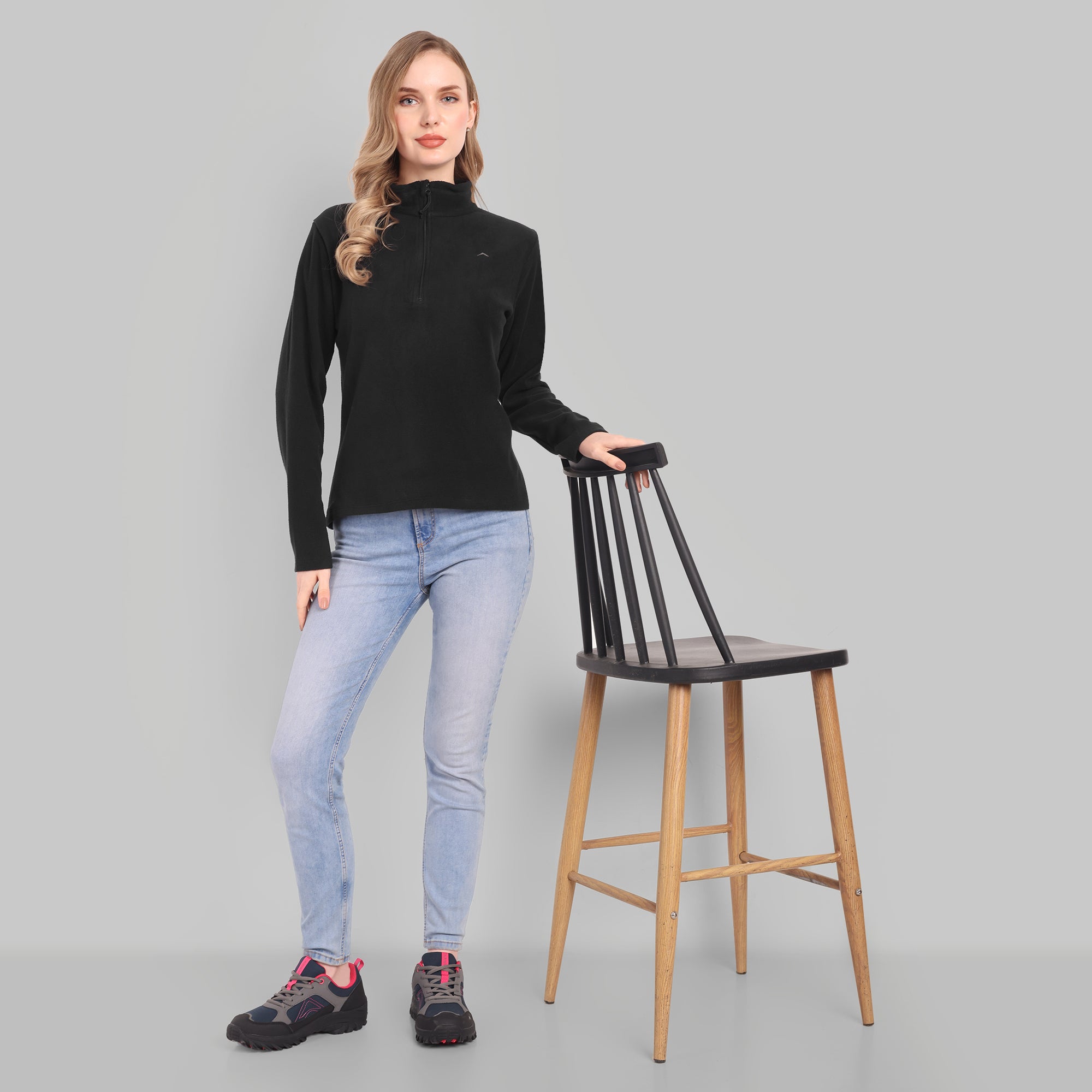 Women Half Zip Fleece Jacket – Lightweight (ET1000) Black-thumbmail-7