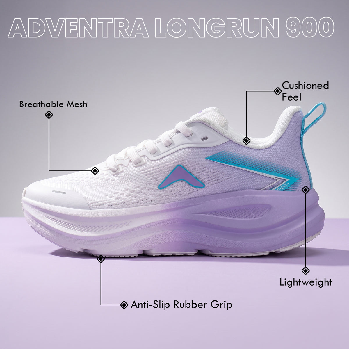 Women's Lightweight Running Sports Shoes | Walking & Gym | (RR900) White - Purple-thumbmail-3