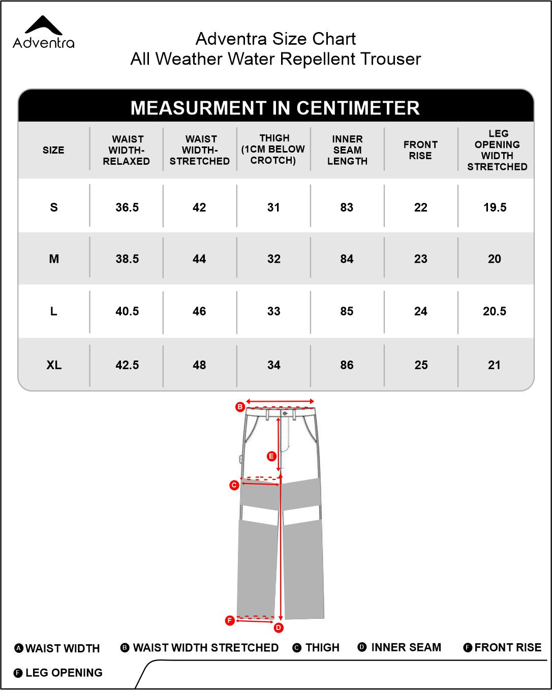 Water-Resistant Cargo Pants with 5 Pockets – EH1101 Grey Size Chart