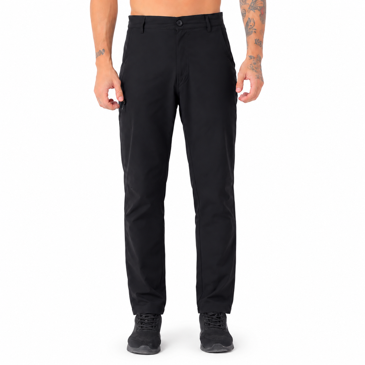 Men's Lightweight Cargo Pants with Zipper Pockets (EH910) - Black