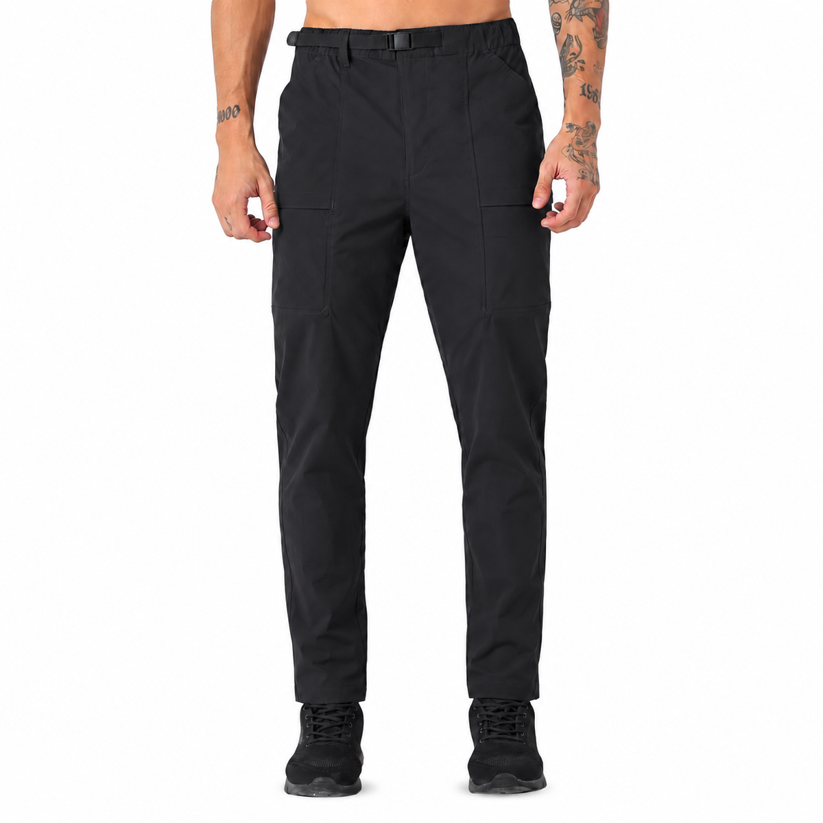 Men's Lightweight Long Pants with Buckle Belt (EH970) Black