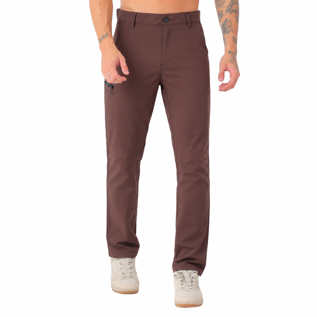 Men's Lightweight Cargo Pants with Zipper Pockets (EH910) - Brown