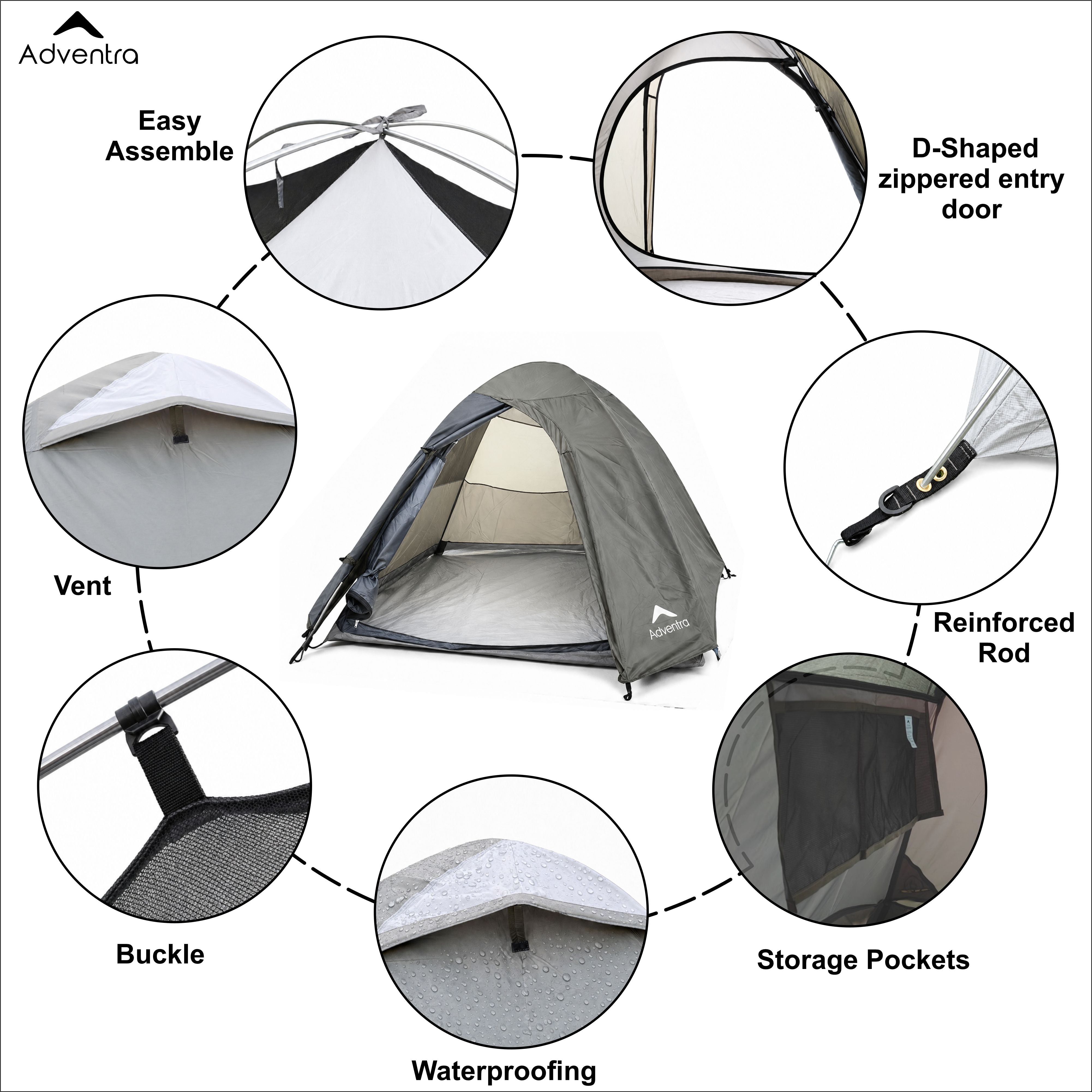 2-Person Dome Waterproof Camping Tent with Aluminium Poles, 2500 mm waterproofing (AL ET1102) Olive Green-thumbmail-9