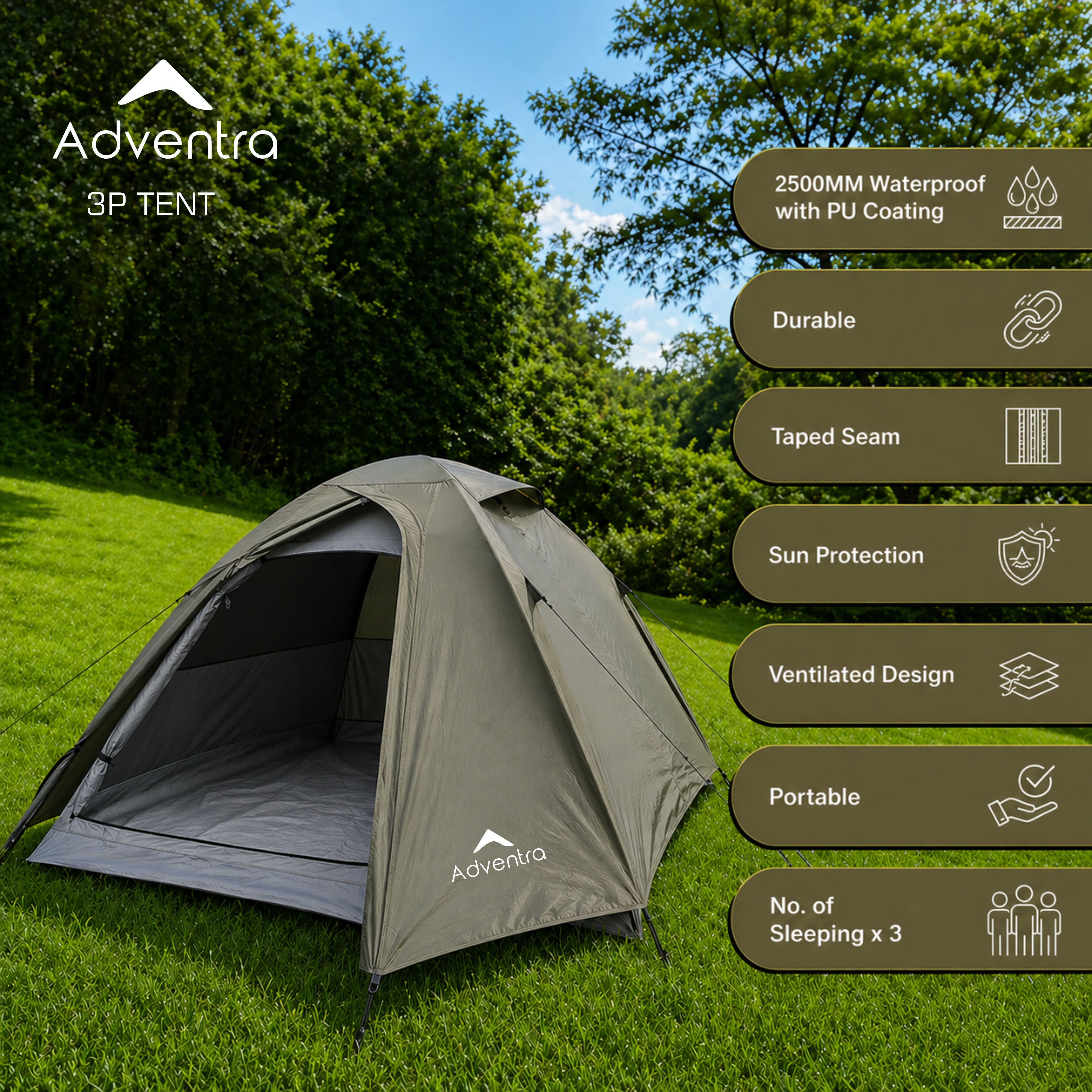 3 Person Waterproof Camping Tent with Aluminium Poles | ET1103-thumbmail-8