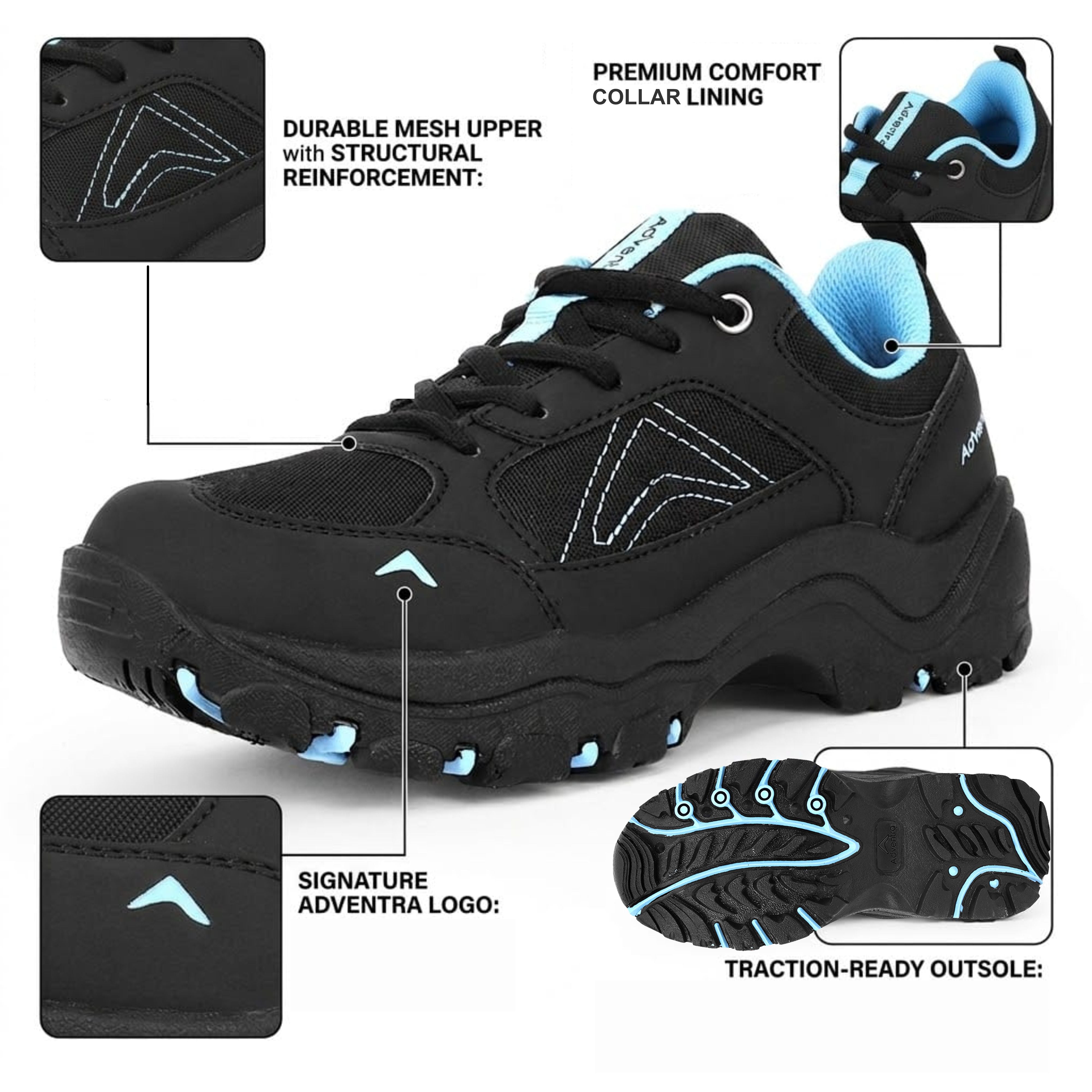 Kids Low-Top Hiking Shoes with Anti-Skid Rubber Sole (EH500) Black-thumbmail-3