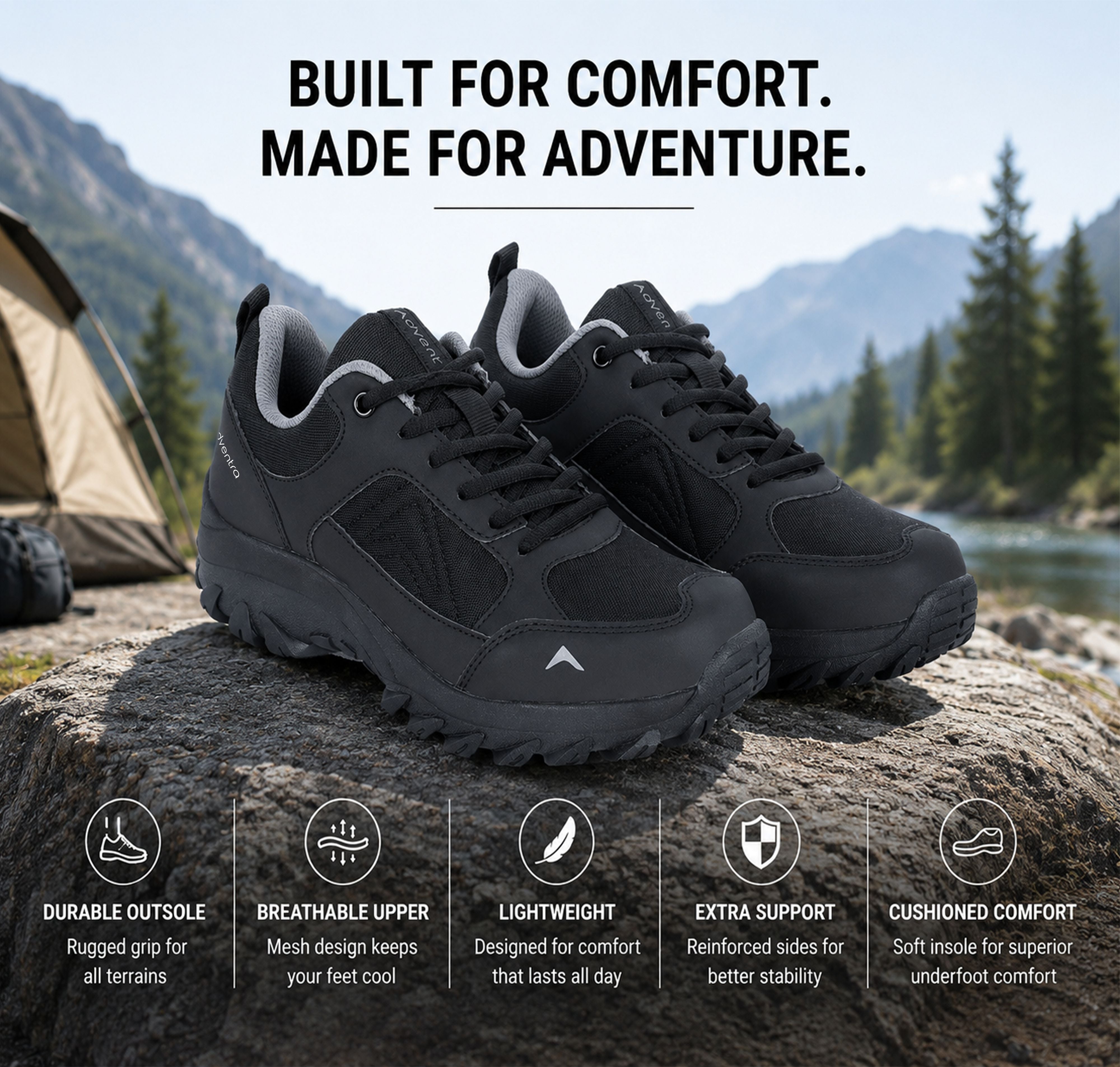Low-Top Hiking Shoes with Anti-Skid Rubber Sole (EH500) Black-thumbmail-3