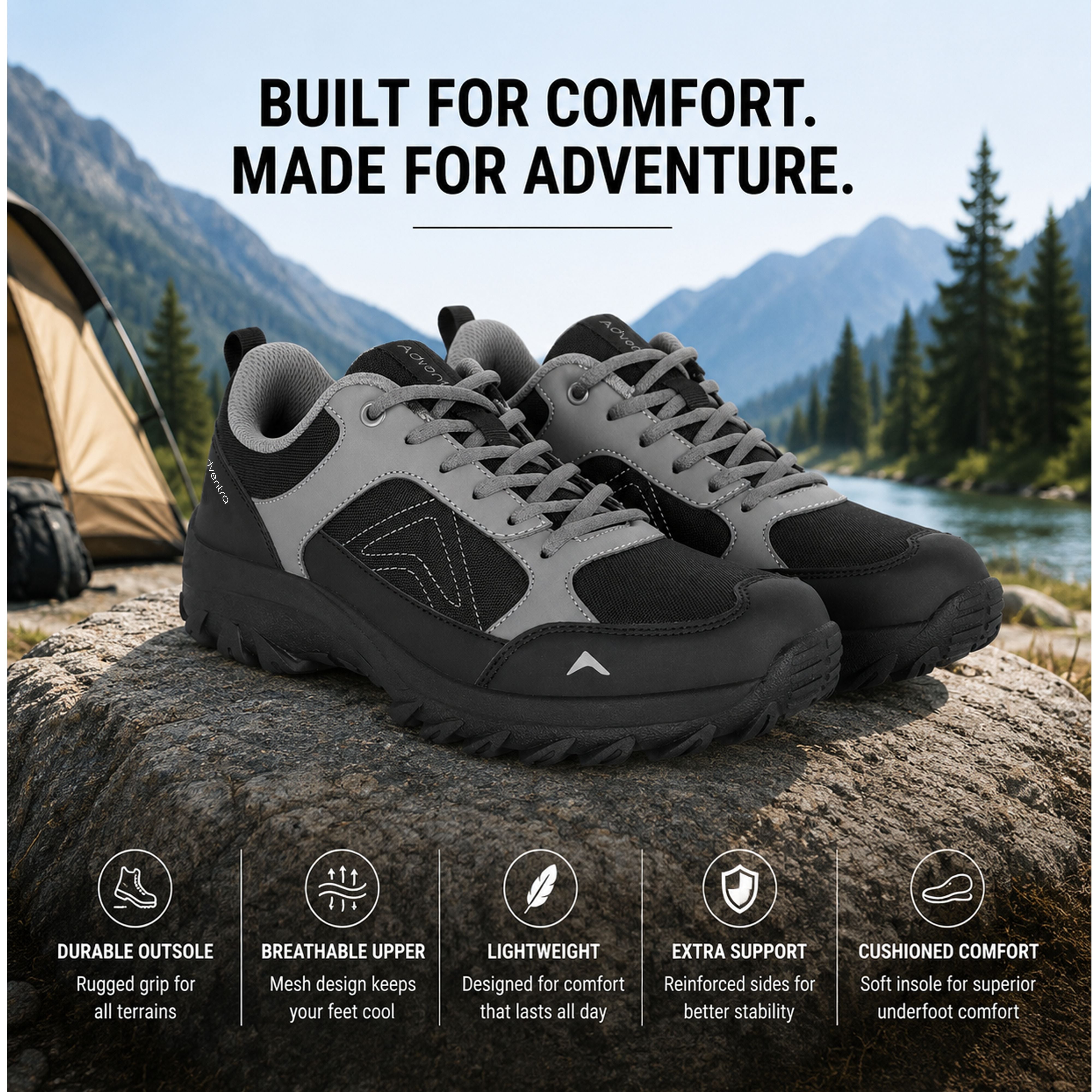 Low-Top Hiking Shoes with Anti-Skid Rubber Sole (EH500) Grey-thumbmail-3