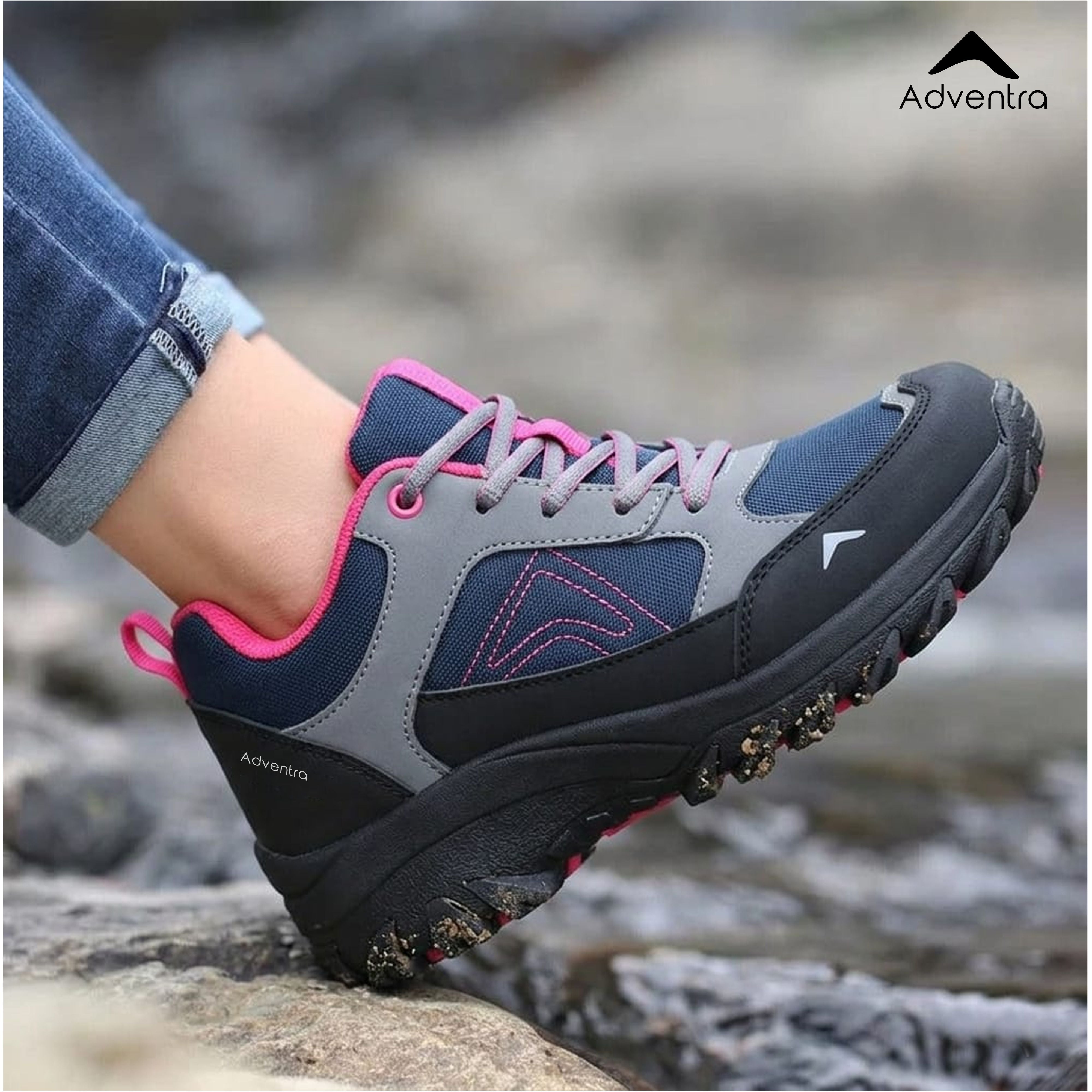 Women Low-Top Hiking Shoes with Anti-Skid Rubber Sole (EH500) Black-Pink-thumbmail-2
