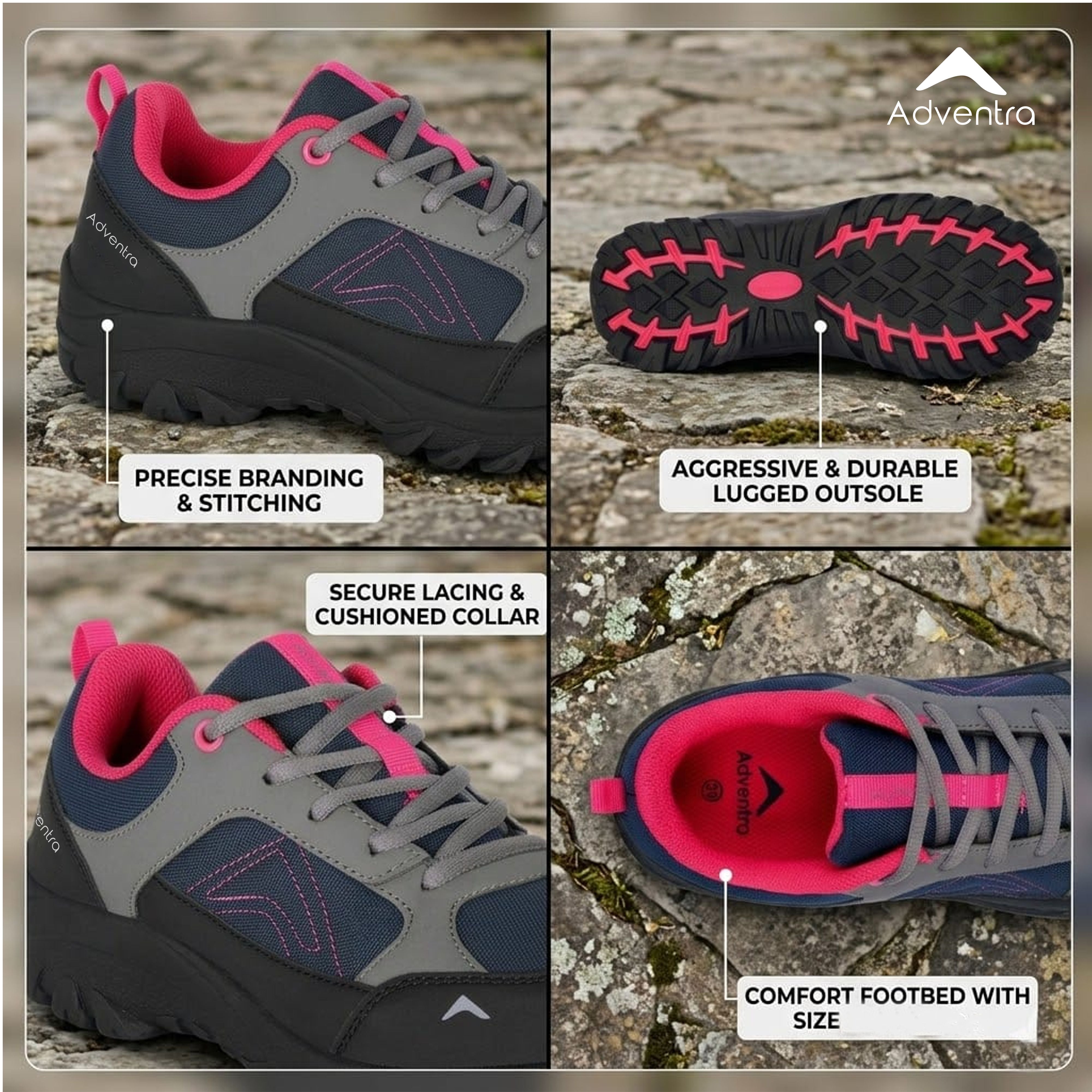 Women Low-Top Hiking Shoes with Anti-Skid Rubber Sole (EH500) Black-Pink-thumbmail-4