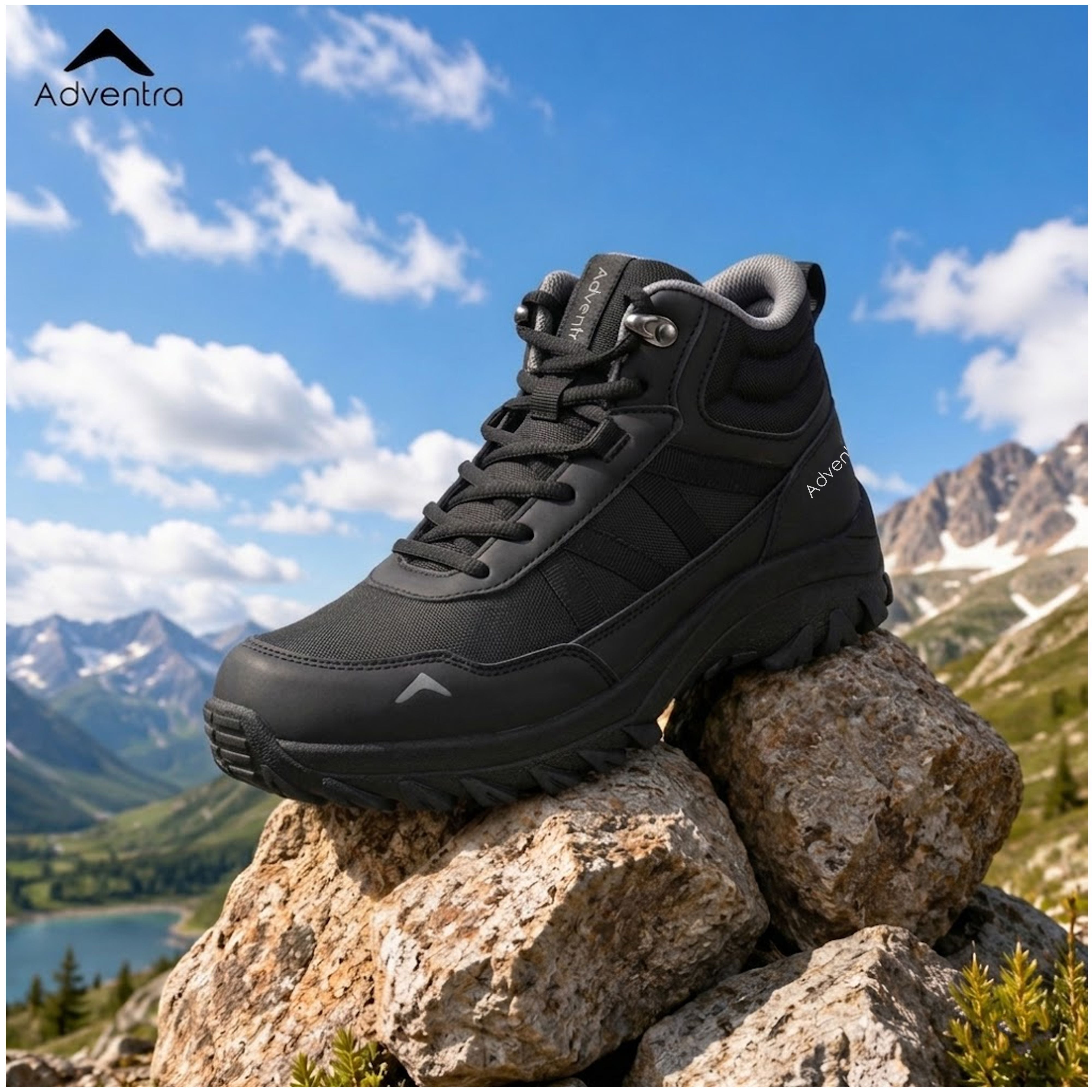 Men Mid-Top Hiking Shoes with Anti-Skid Full Rubber Sole (EH900) Full Black-thumbmail-3