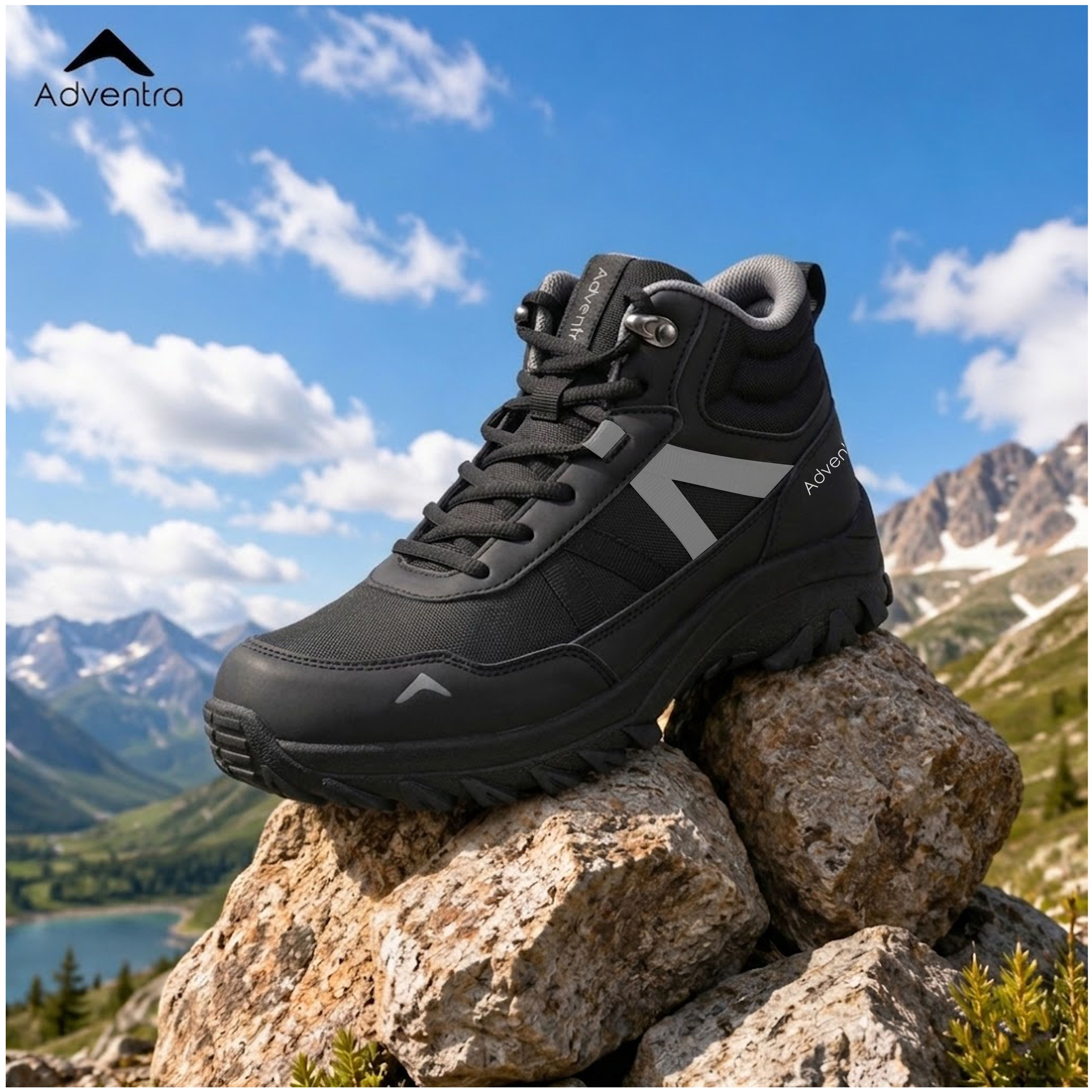 Men Mid-Top Hiking Shoes with Anti-Skid Full Rubber Sole (EH900) Black-thumbmail-3