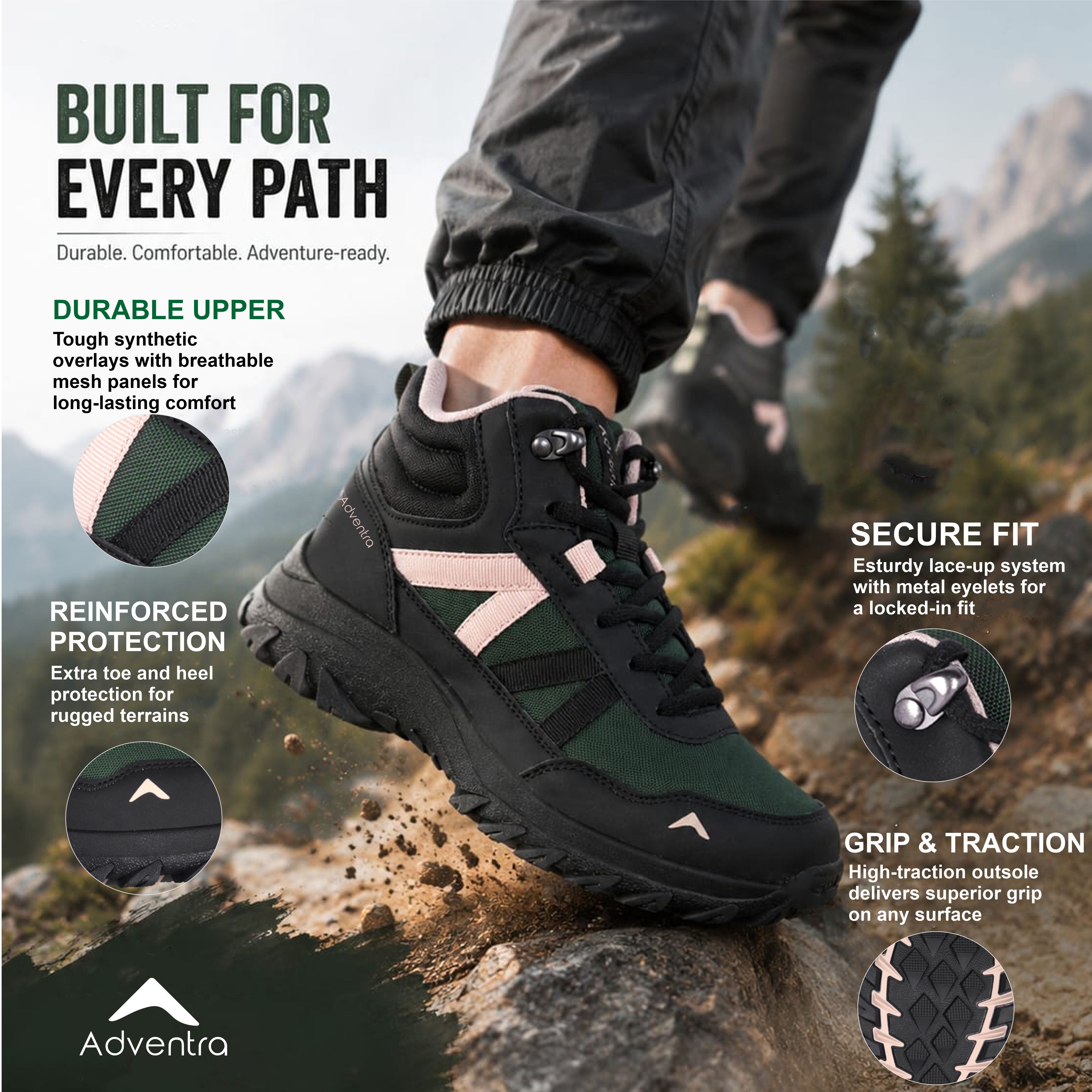 Men Mid-Top Hiking Shoes with Anti-Skid Full Rubber Sole (EH900) Green-thumbmail-2